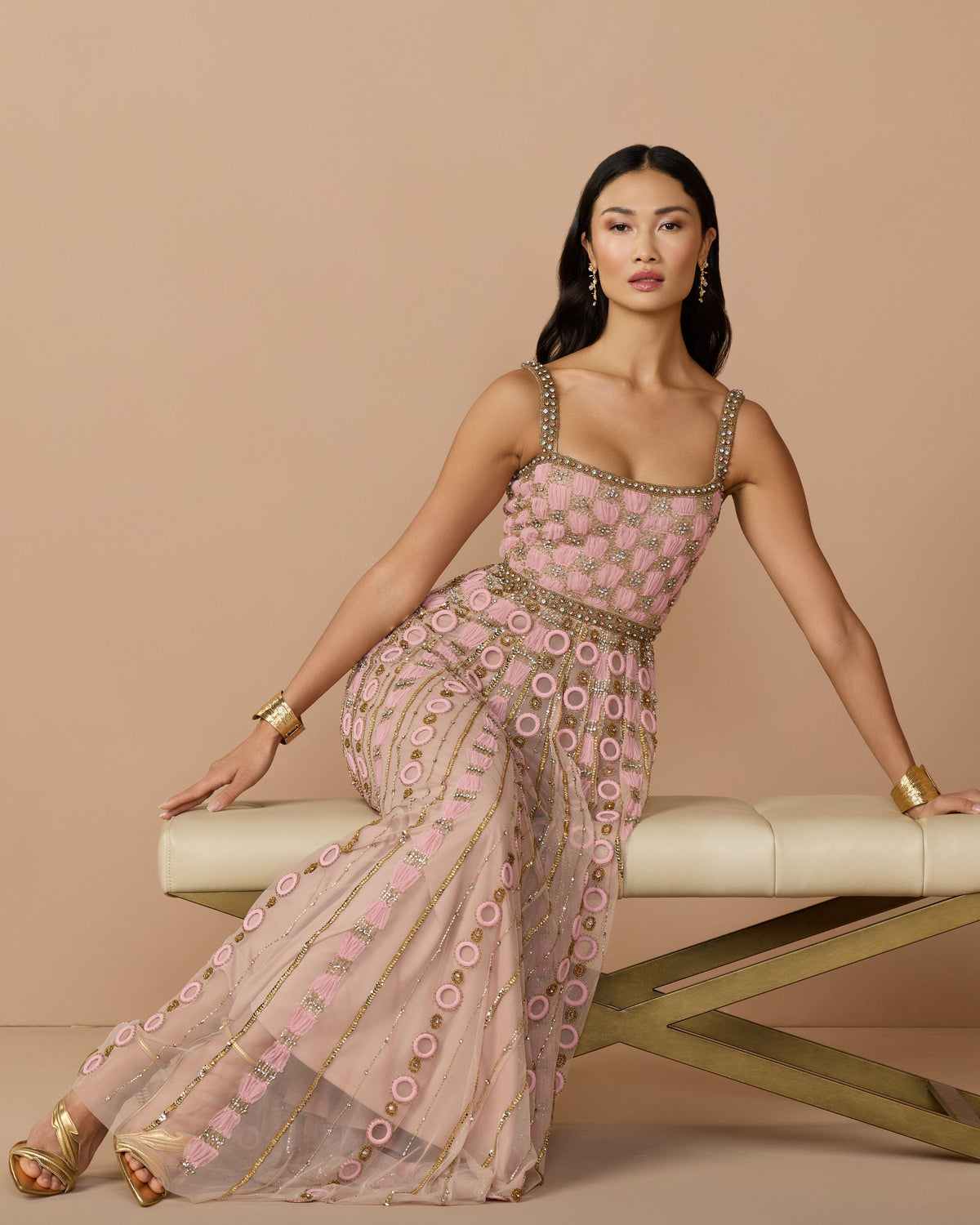 Petite Pink Sleeveless Embellished A-line Gown - Mac Duggal