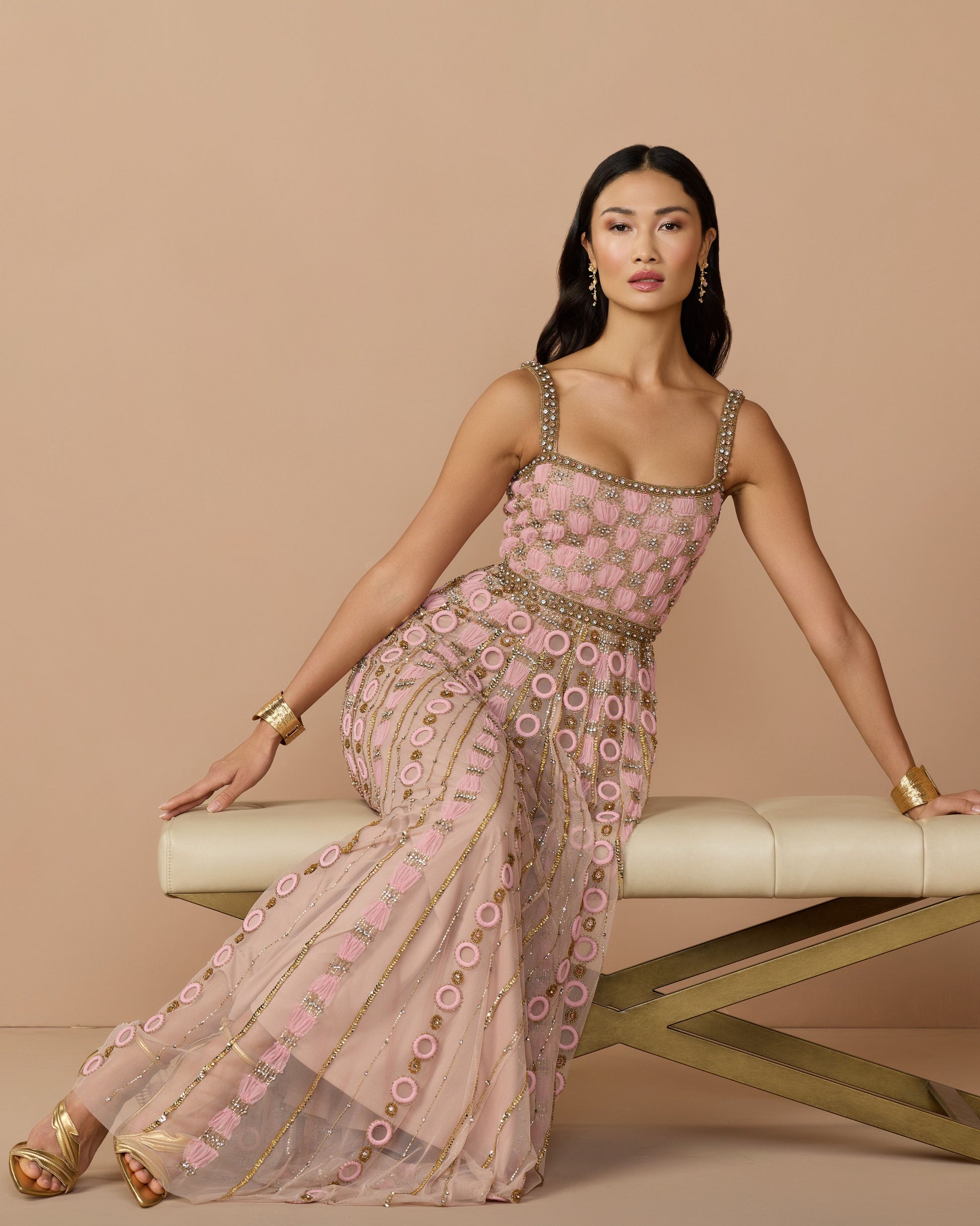 Petite Pink Sleeveless Embellished A-line Gown - Mac Duggal