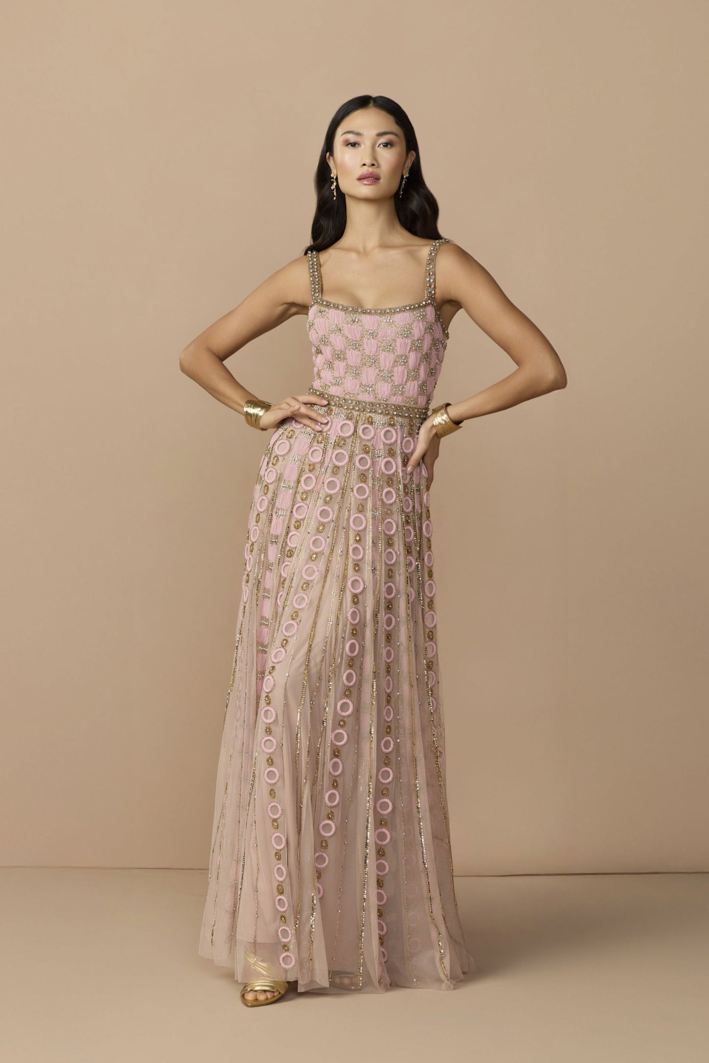Petite Pink Sleeveless Embellished A-line Gown - Mac Duggal