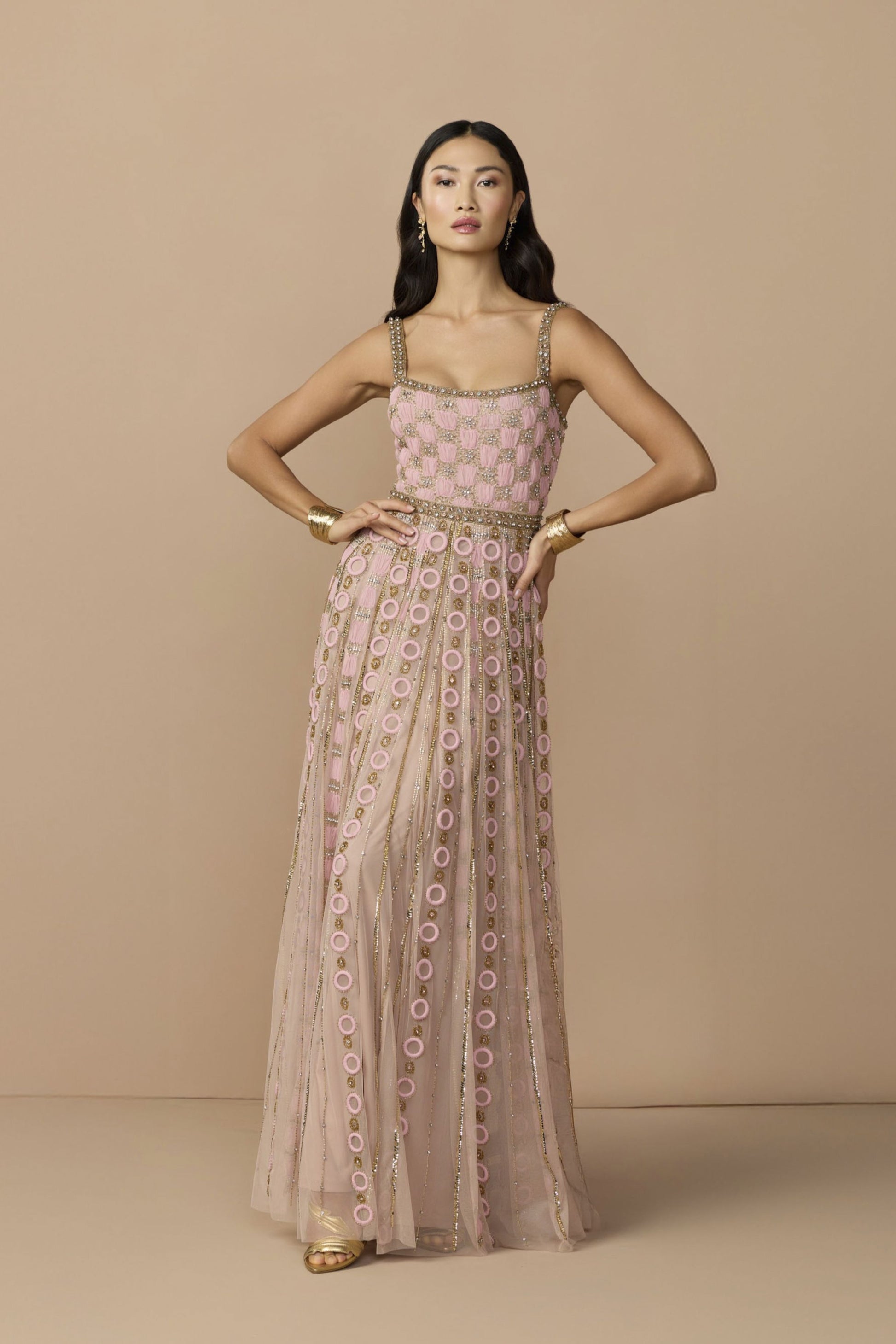 Petite Pink Sleeveless Embellished A-line Gown - Mac Duggal