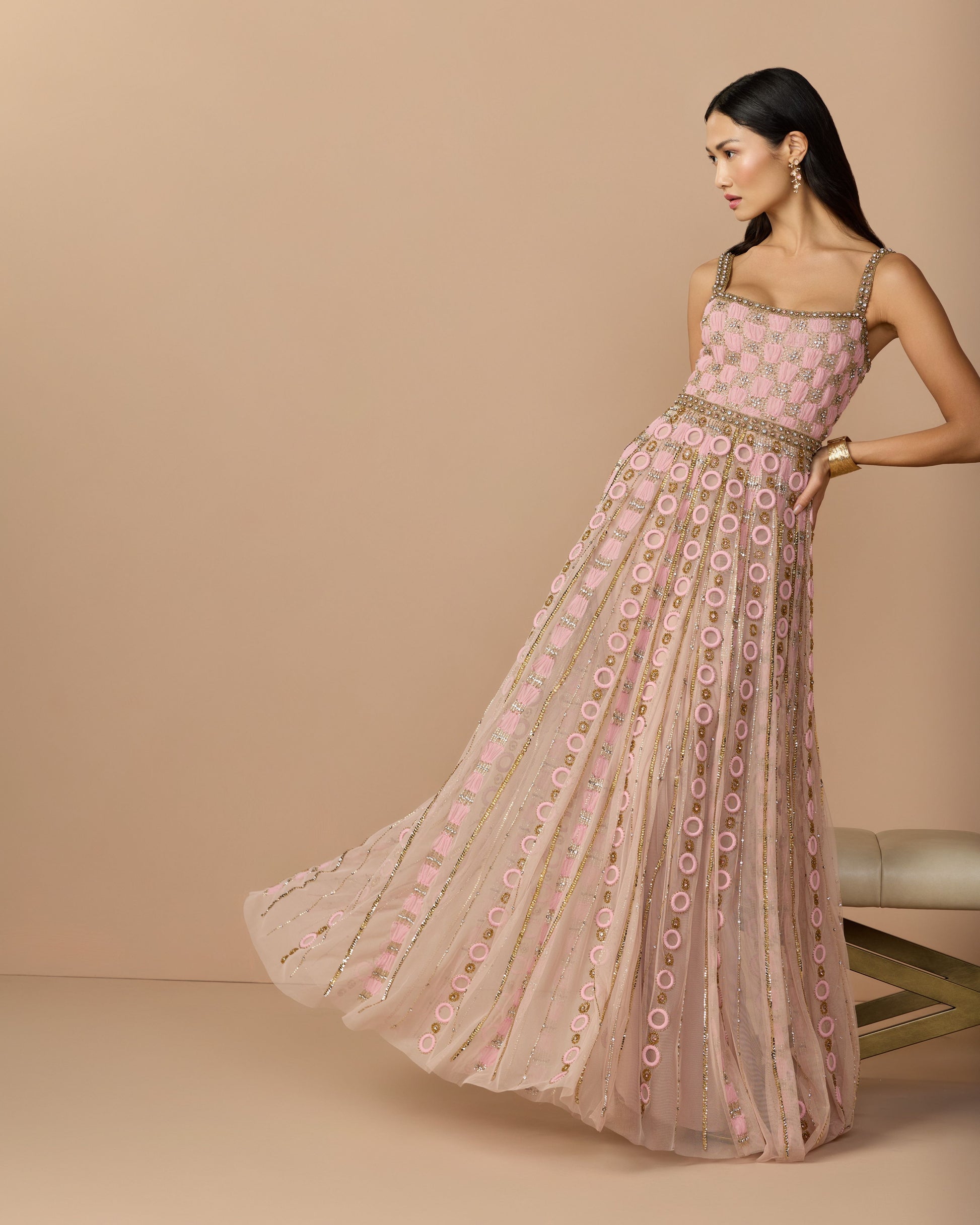 Petite Pink Sleeveless Embellished A-line Gown - Mac Duggal