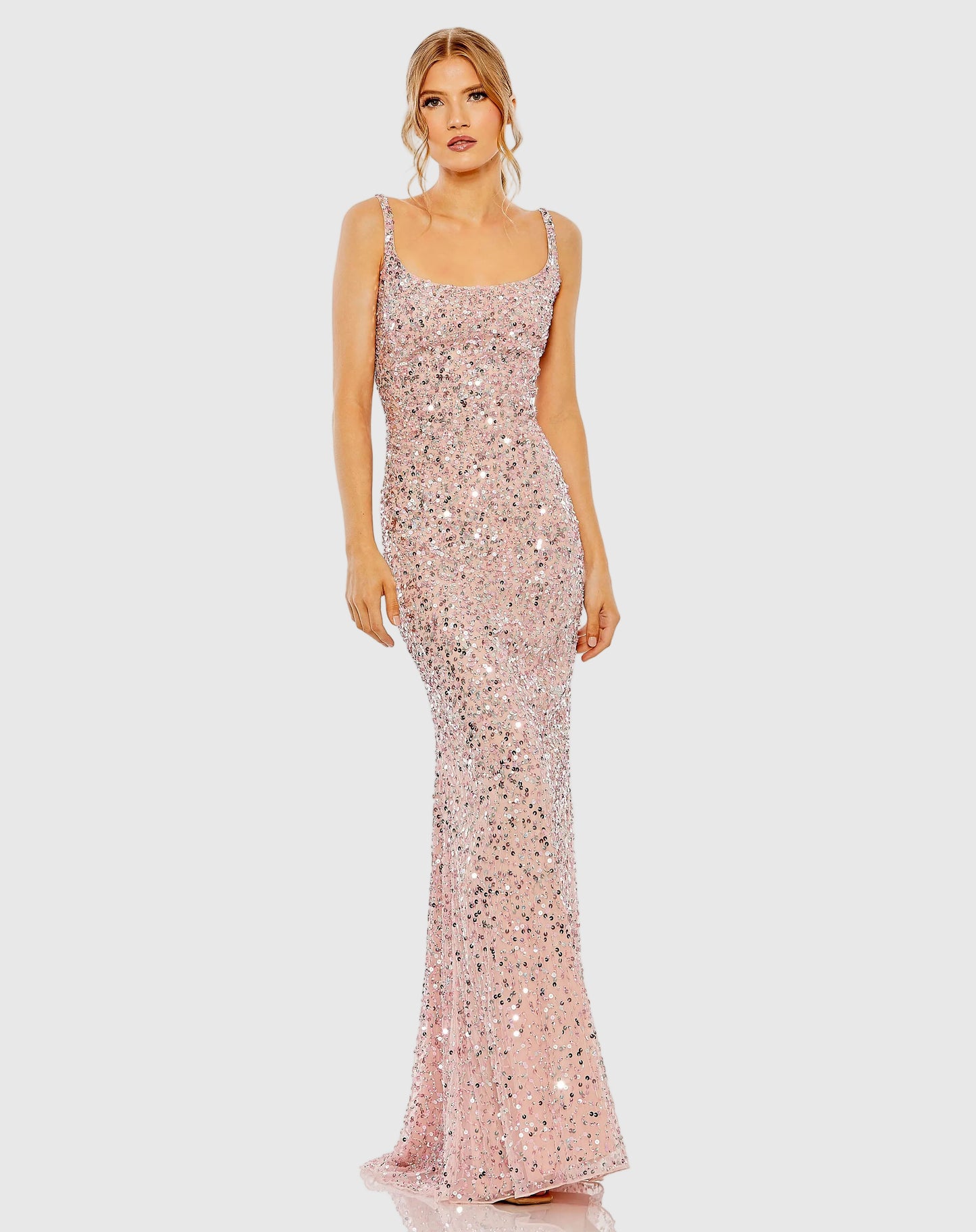 Petite Pink Sequined Low Back Slip Gown - Mac Duggal