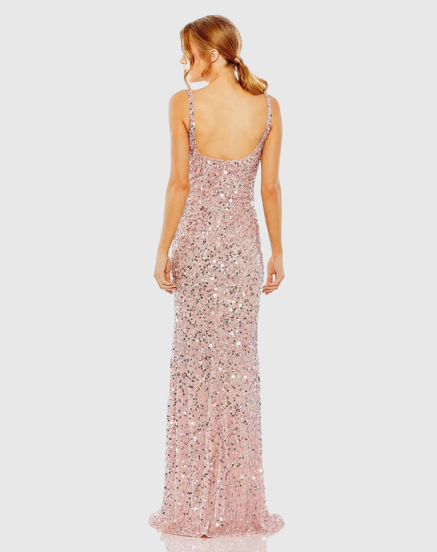 Petite Pink Sequined Low Back Slip Gown - Mac Duggal
