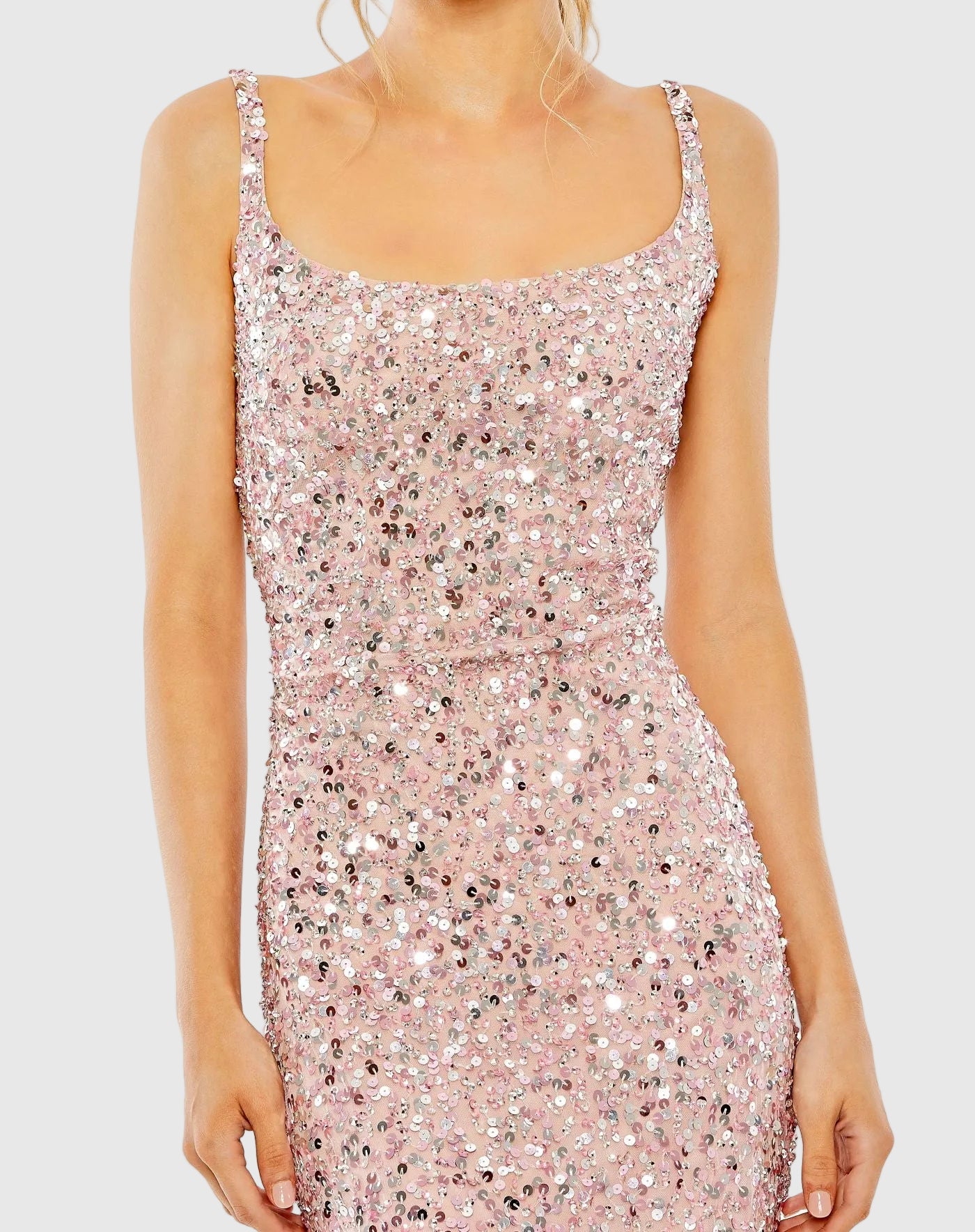 Petite Pink Sequined Low Back Slip Gown - Mac Duggal