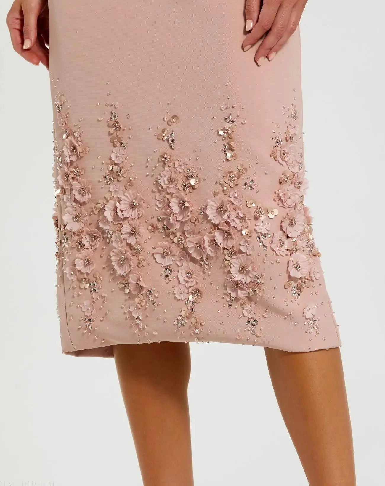 Pink Petite Crepe Sleeveless Midi Dress With Flower Beading Mac Duggal