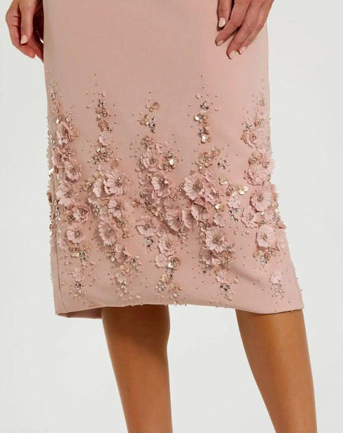 Pink Petite Crepe Sleeveless Midi Dress With Flower Beading Mac Duggal