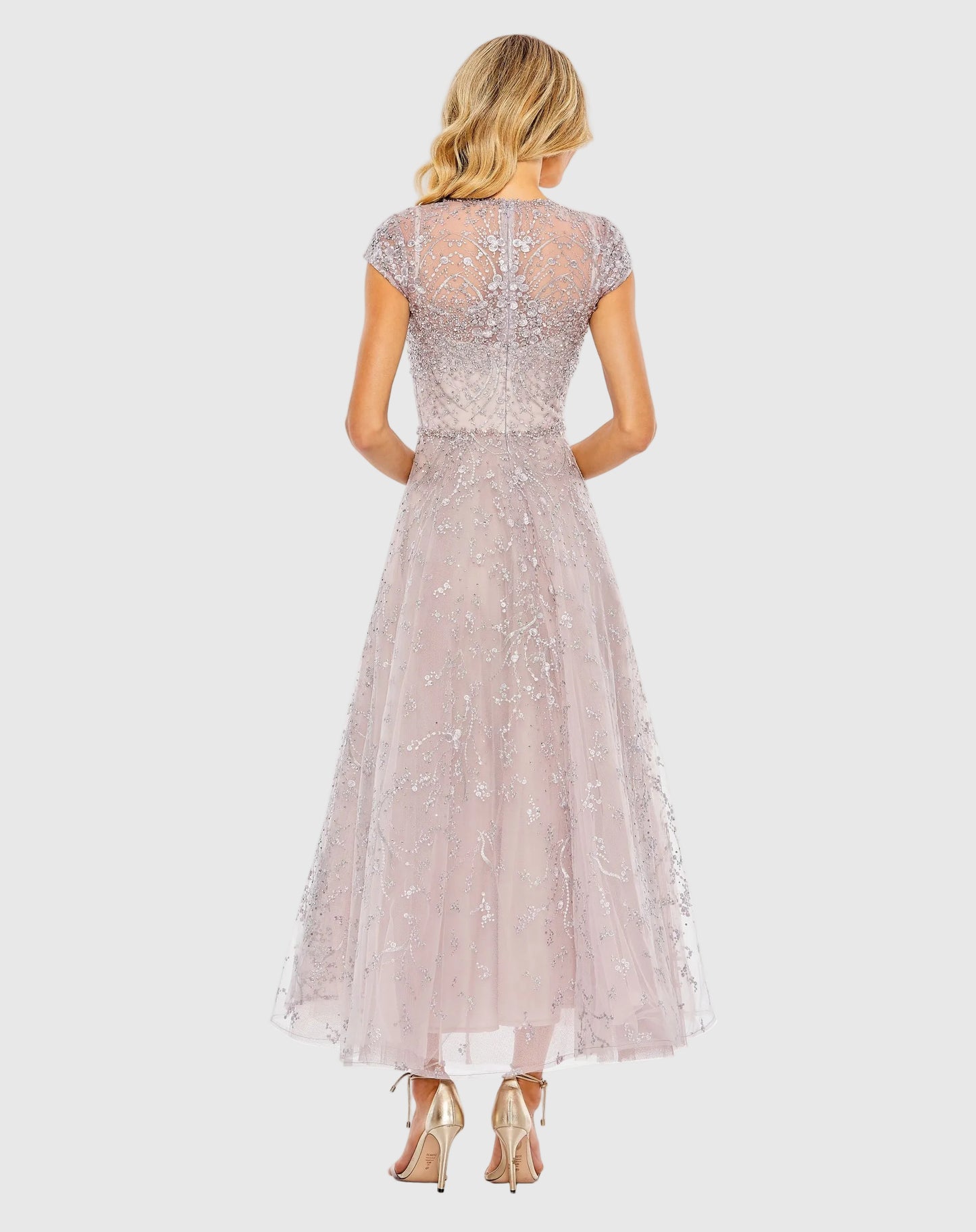 Petite Purple Embellished High Neck Cap Sleeve A Line Dress - Mac Duggal