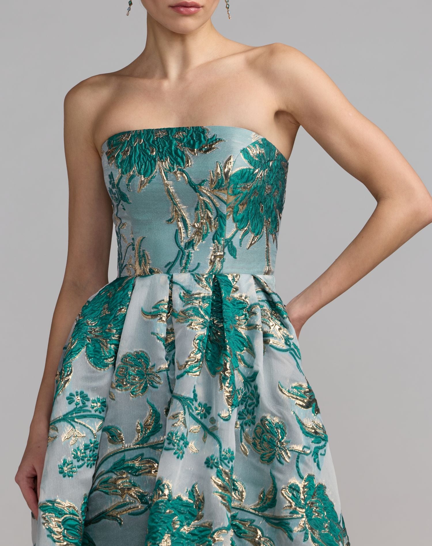 blue strapless brocade midi dress with pockets Petite Teal victorian fashion WHEN, Saturday, November 22, Color:Black/Dark Purple printed brocade fabric (100%