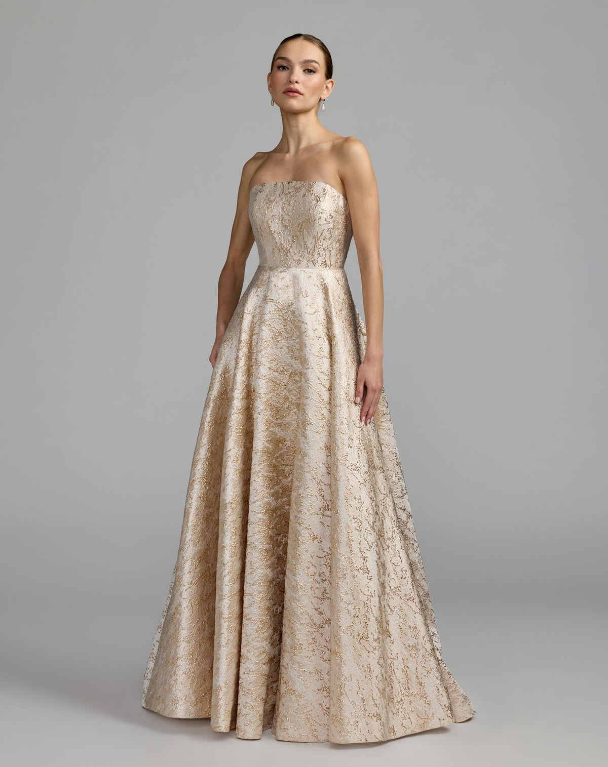 Petite Champagne Gold Metallic Brocade Ball Gown - Mac Duggal