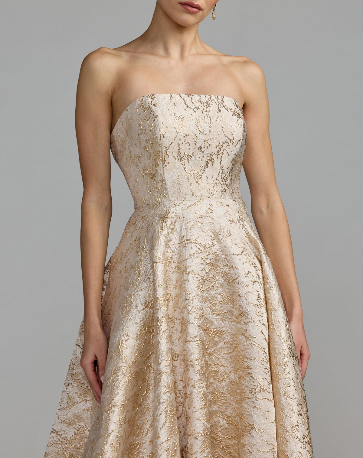 Petite Champagne Gold Metallic Brocade Ball Gown - Mac Duggal