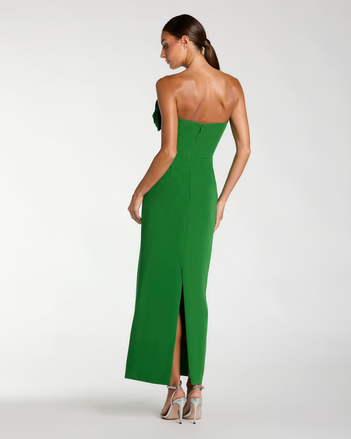 Petite Green Strapless Crepe Dress With 3D Flower Detail - Ieena for Mac Duggal