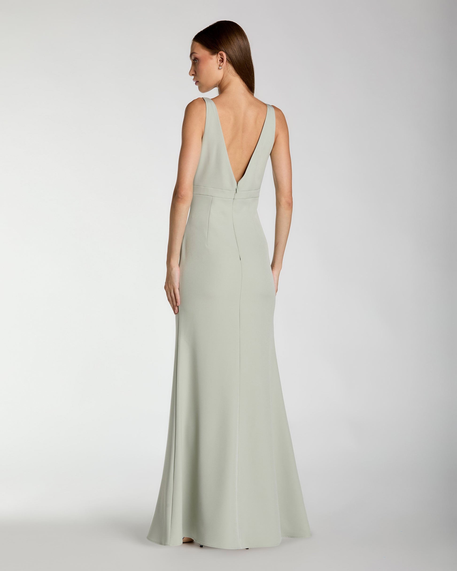 Petite Green Crepe V-Neck Mermaid Gown with Bow Ieena for Mac Duggal
