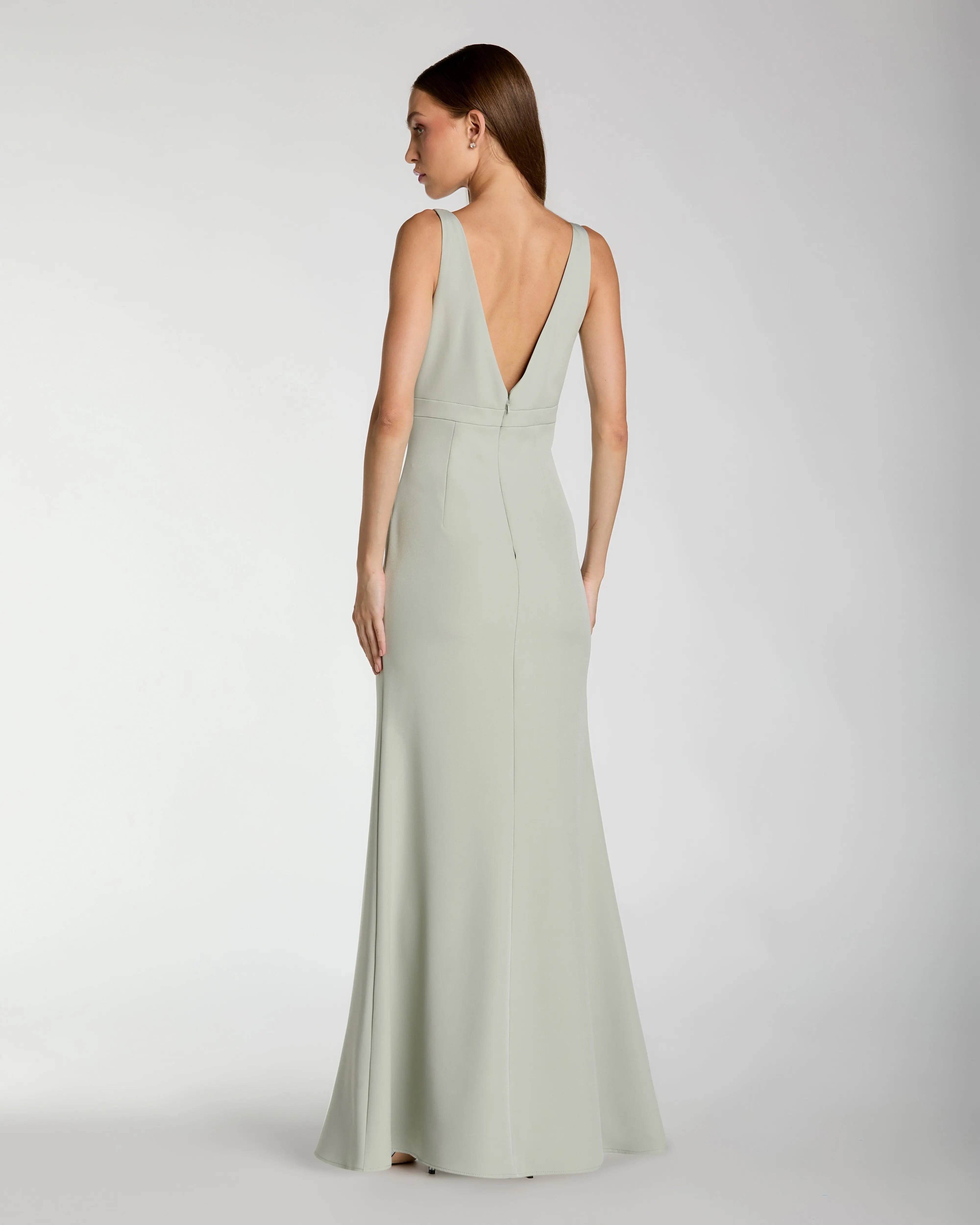 Petite Green Crepe V-Neck Mermaid Gown with Bow Ieena for Mac Duggal