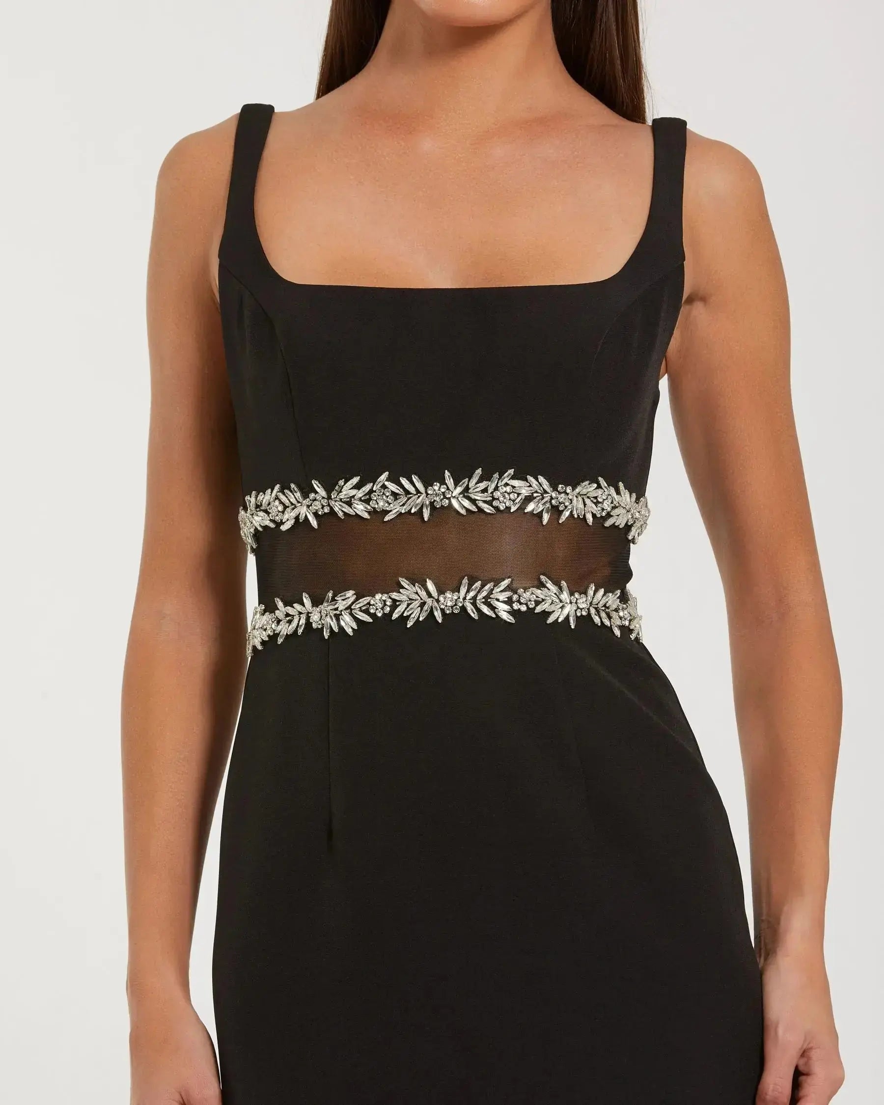 Petite Black Crepe Ruffle Hem Midi Dress With Jewel Detail