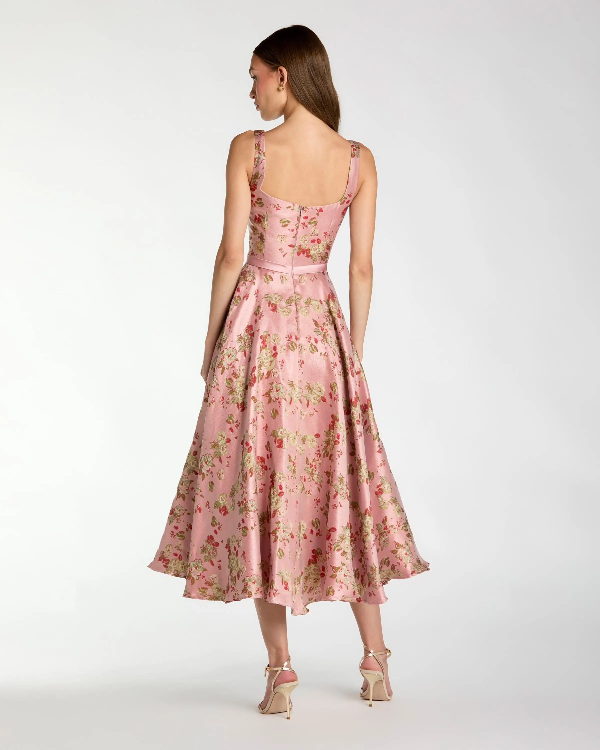 Petite Pink Floral Brocade Square-Neck Midi Dress Ieena for Mac Duggal