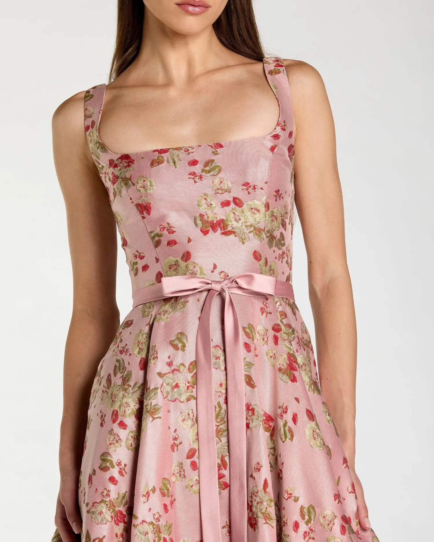 petite square neck midi dress Petite Pink Sleeveless Brocade A Line Midi Dress