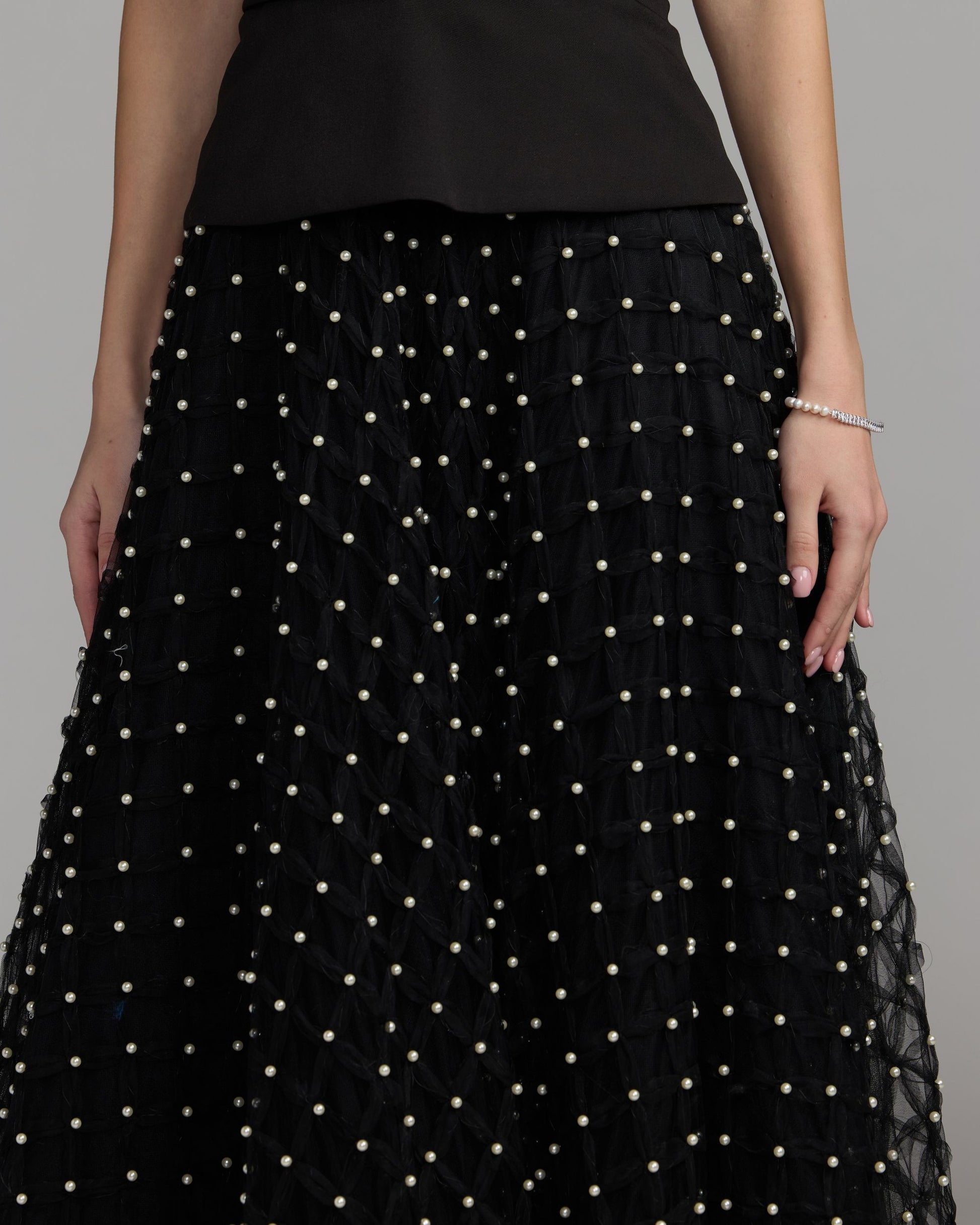 Petite Black Halter Pearl Embellished A-Line Gown Mac Duggal