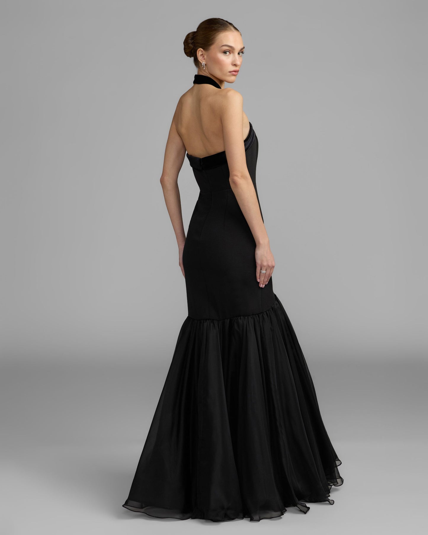 Black Velvet Bow Halter Mermaid Gown Mac Duggal