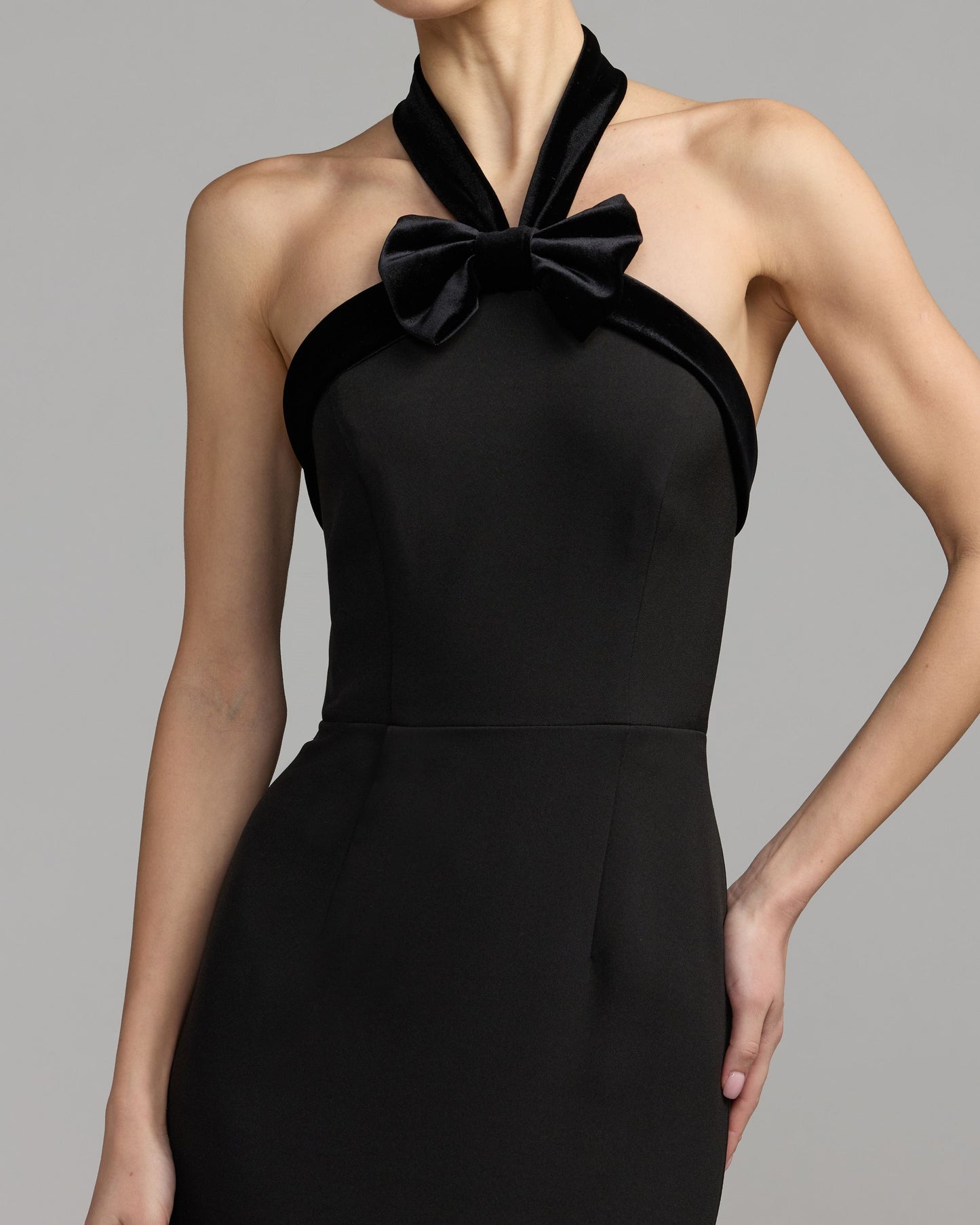 Black Velvet Bow Halter Mermaid Gown Mac Duggal