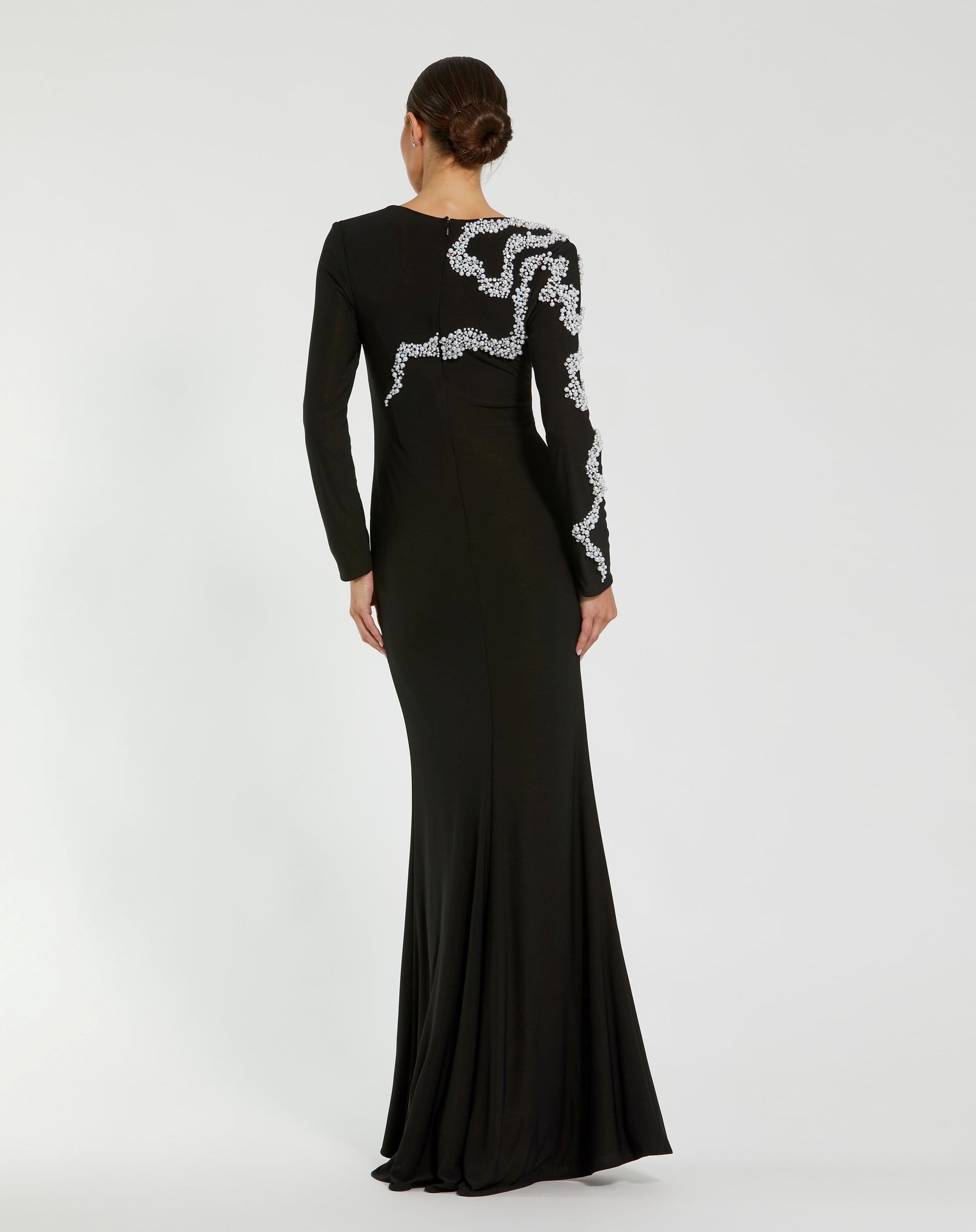 Mac Duggal Petite Jersey Long Sleeve Beaded Column Gown