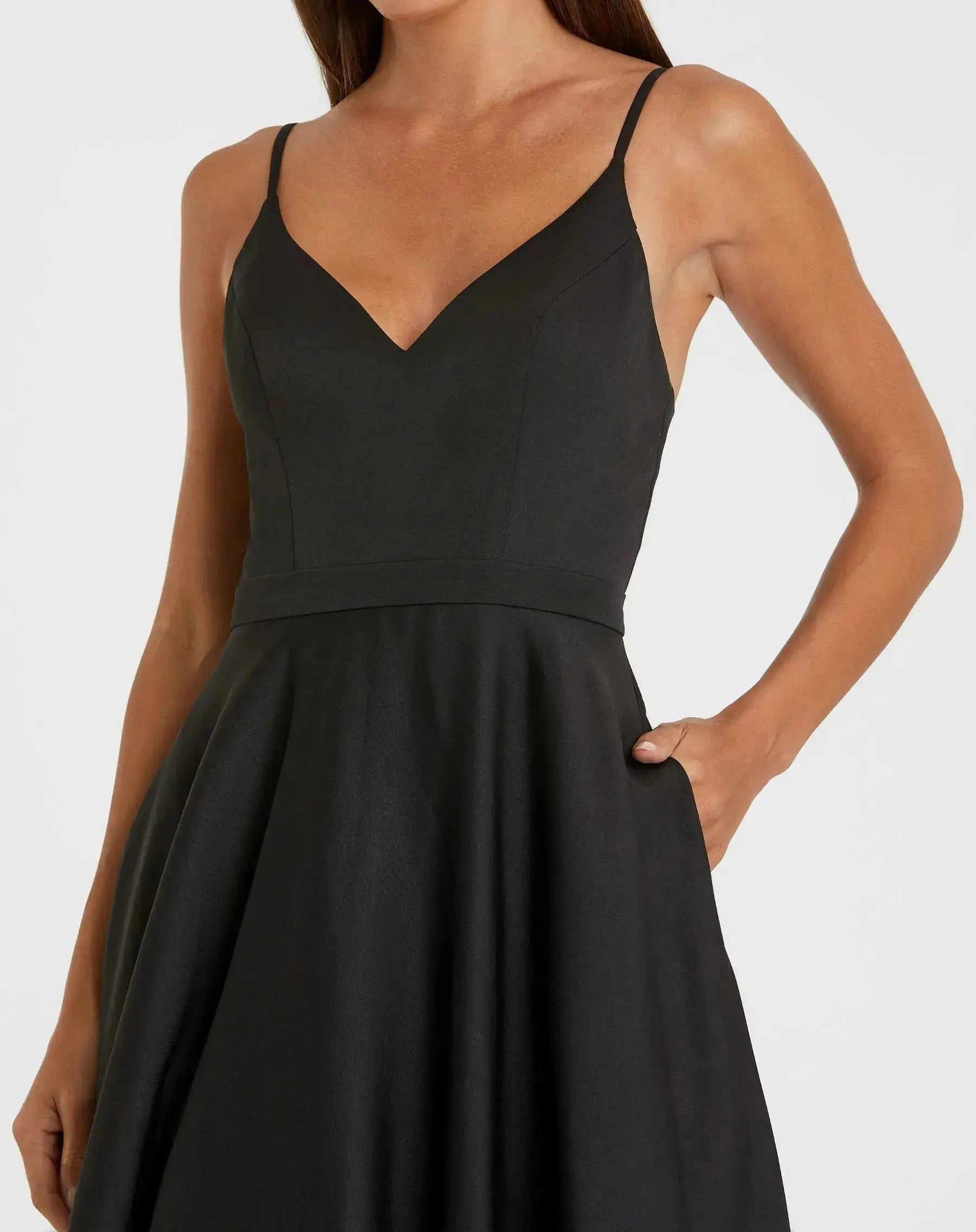 Petite Black Classic A-Line V-Neck Ball Gown