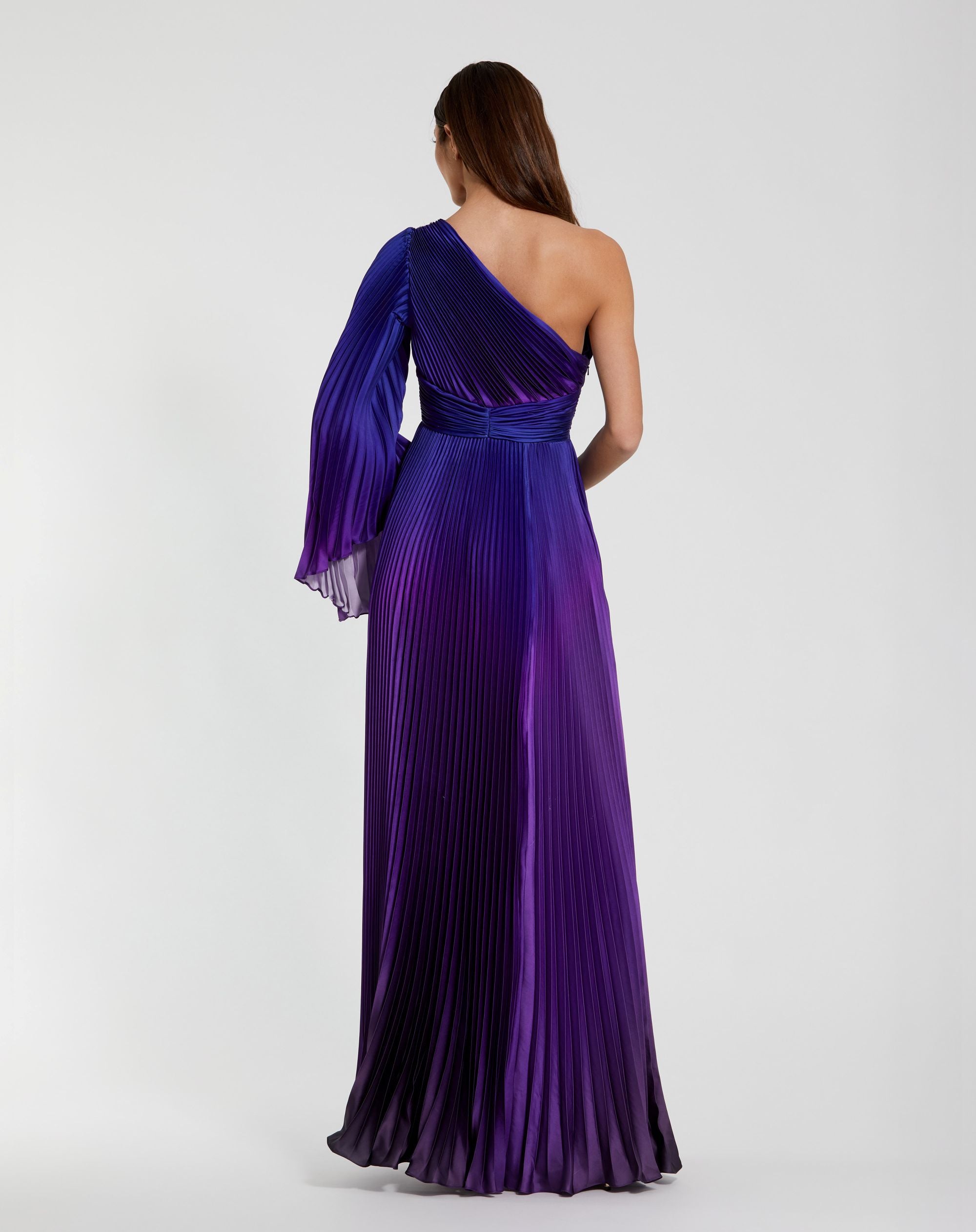 Petite Purple Pleated Charmeuse One Shoulder Ombre Gown