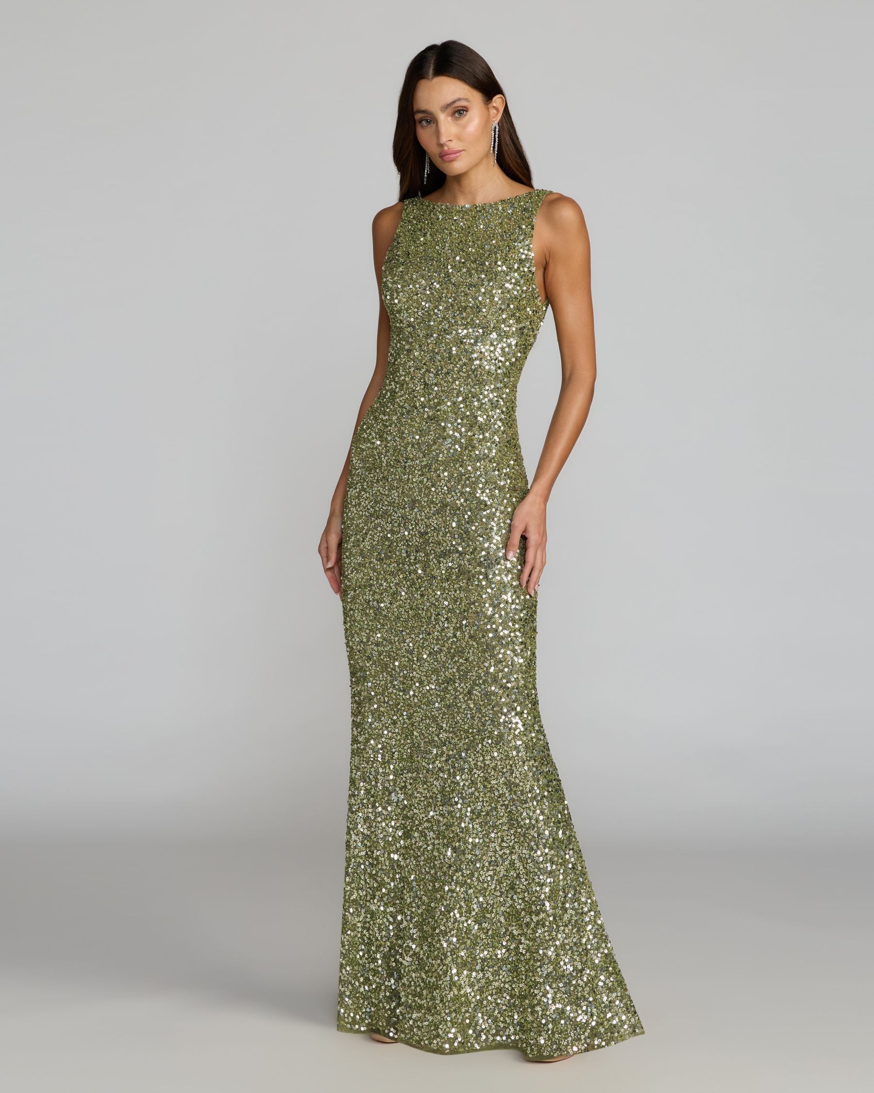 Green Sequin Open Back Column Gown Mac Duggal