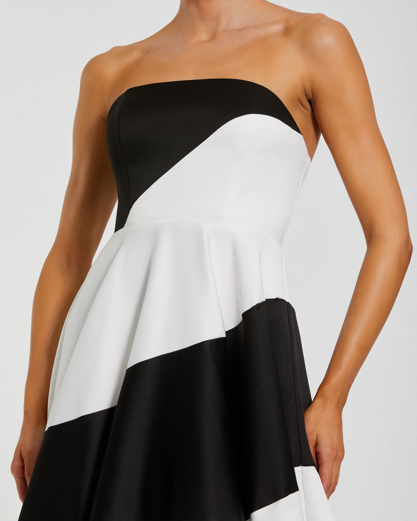 Petite Black and White Striped Satin Strapless Ball Gown Ieena for Mac Duggal