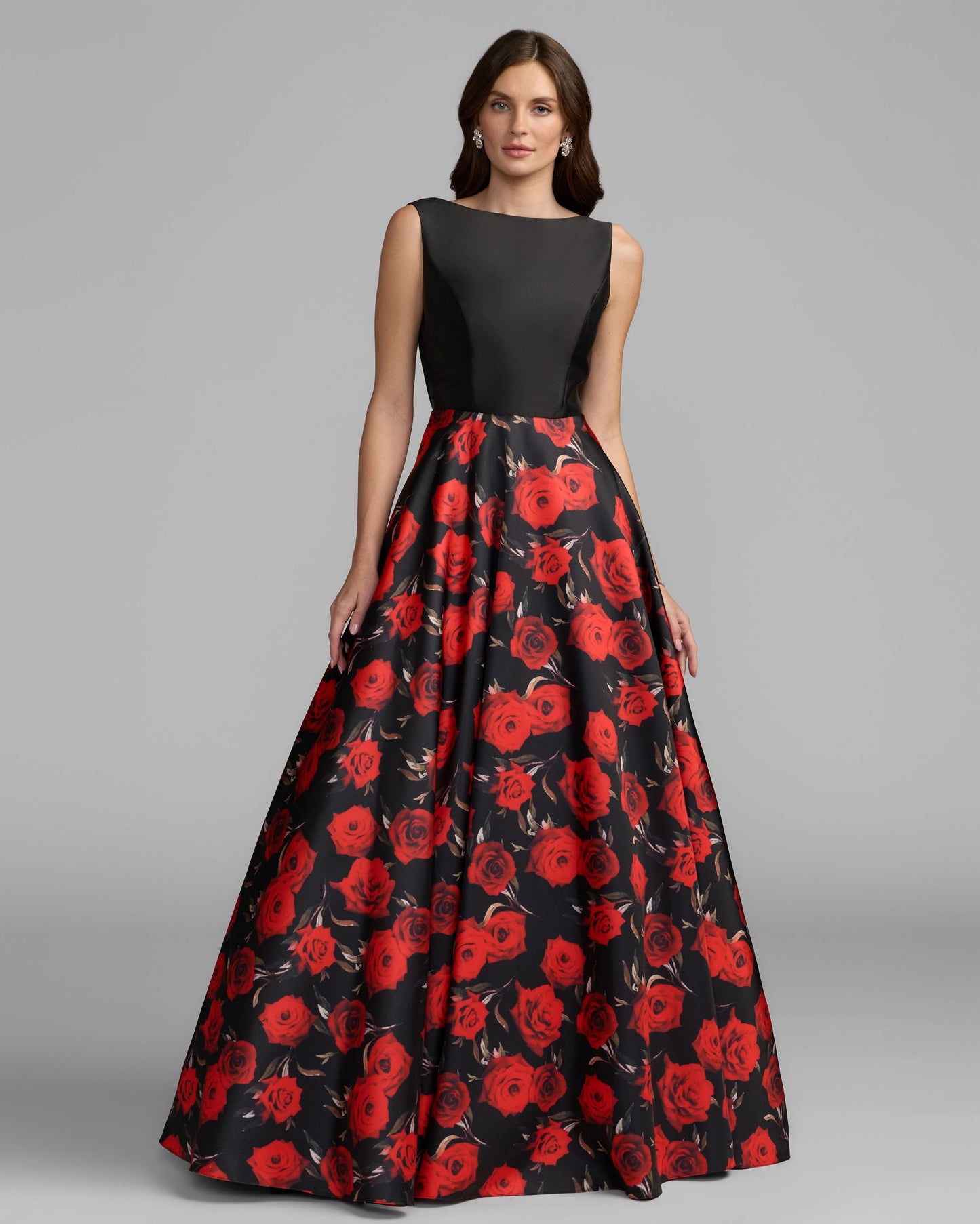 Petite Black And Red Floral Open Back Ball Gown Mac Duggal