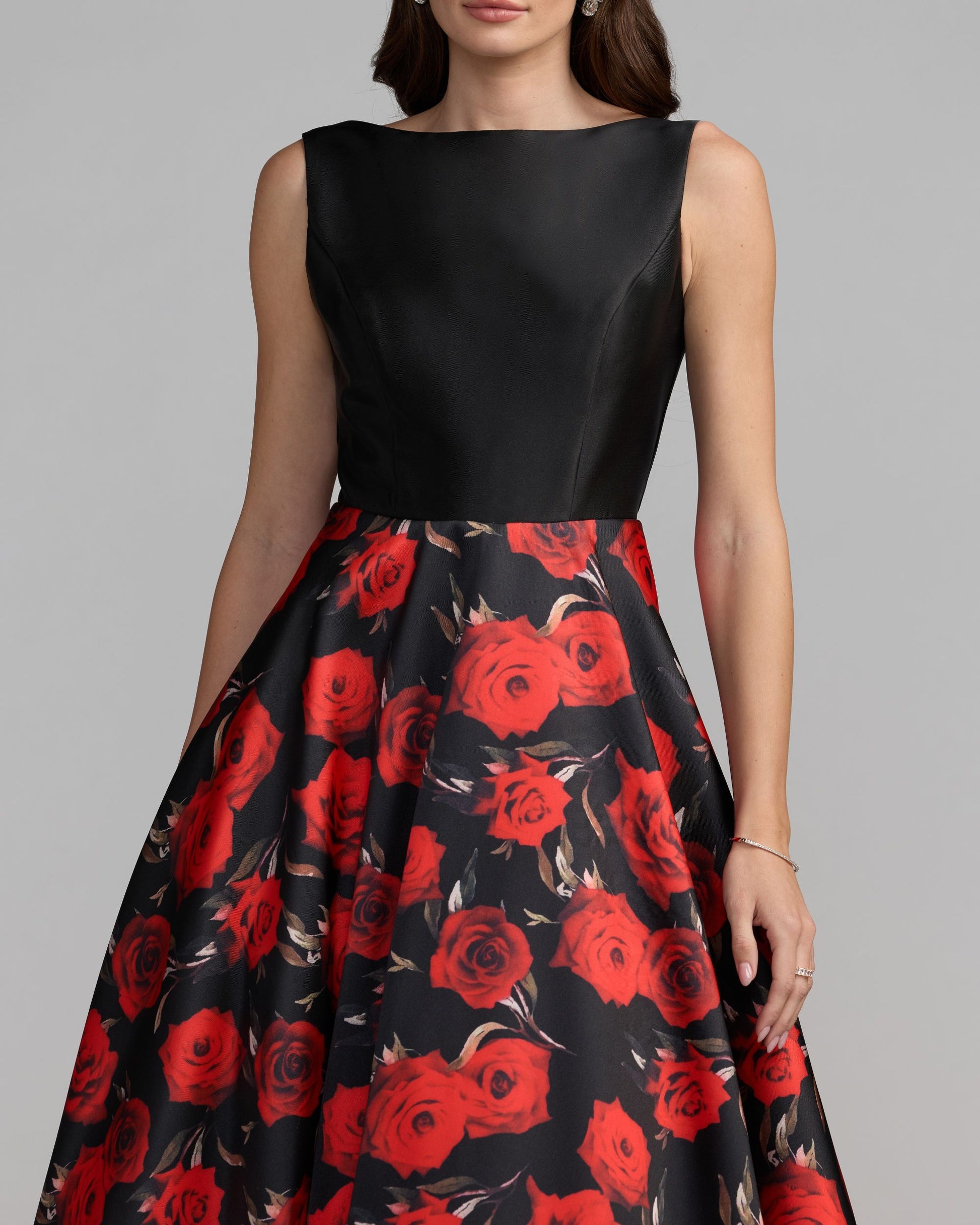 Petite Black And Red Floral Open Back Ball Gown Mac Duggal