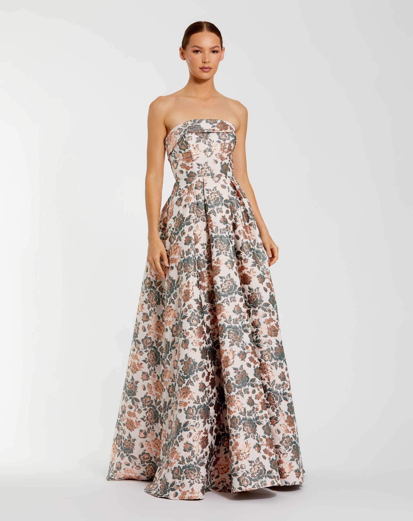 Petite Multicolor Strapless Floral Brocade Ball Gown - Mac Duggal