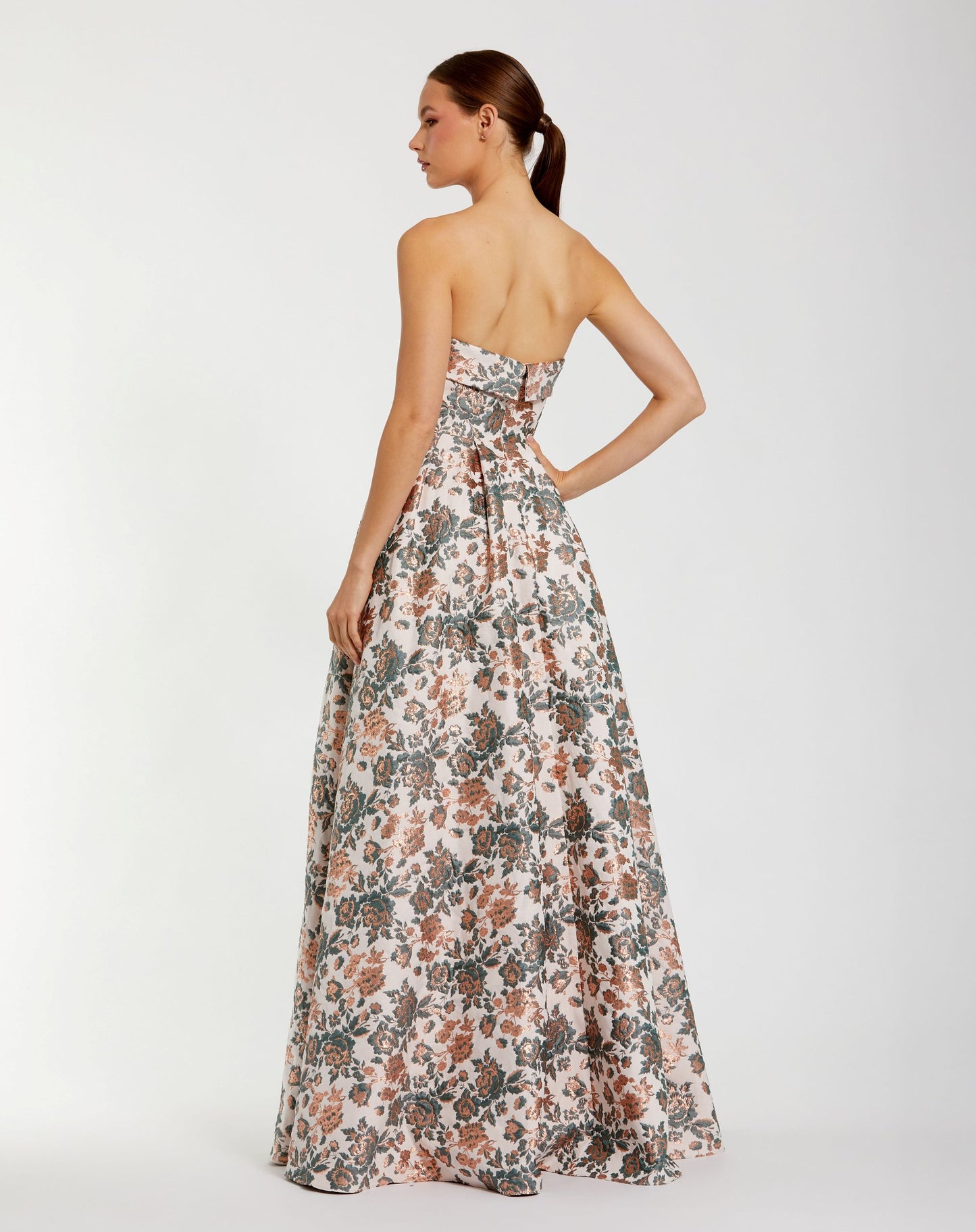 Petite Multicolor Strapless Floral Brocade Ball Gown - Mac Duggal
