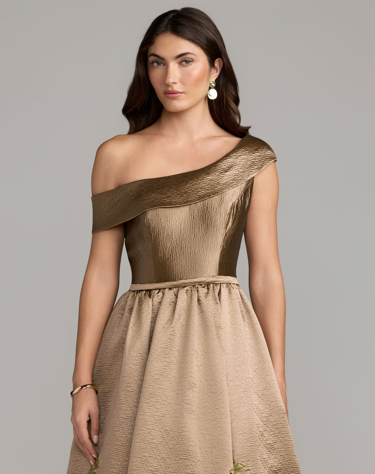Petite Beige Multi Floral Off The Shoulder Ball Gown - Mac Duggal