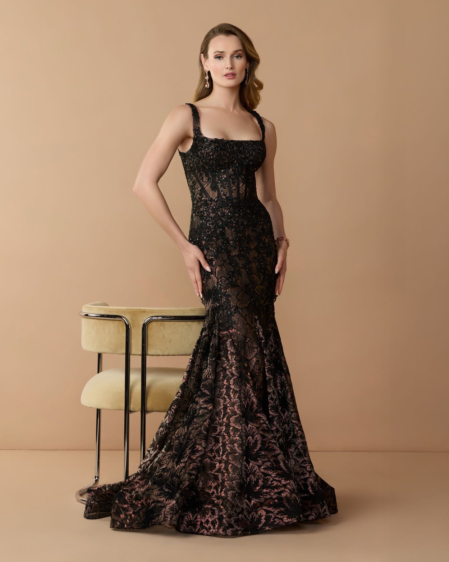 Petite Black Sleeveless Embellished Lace Mermaid Gown - Mac Duggal