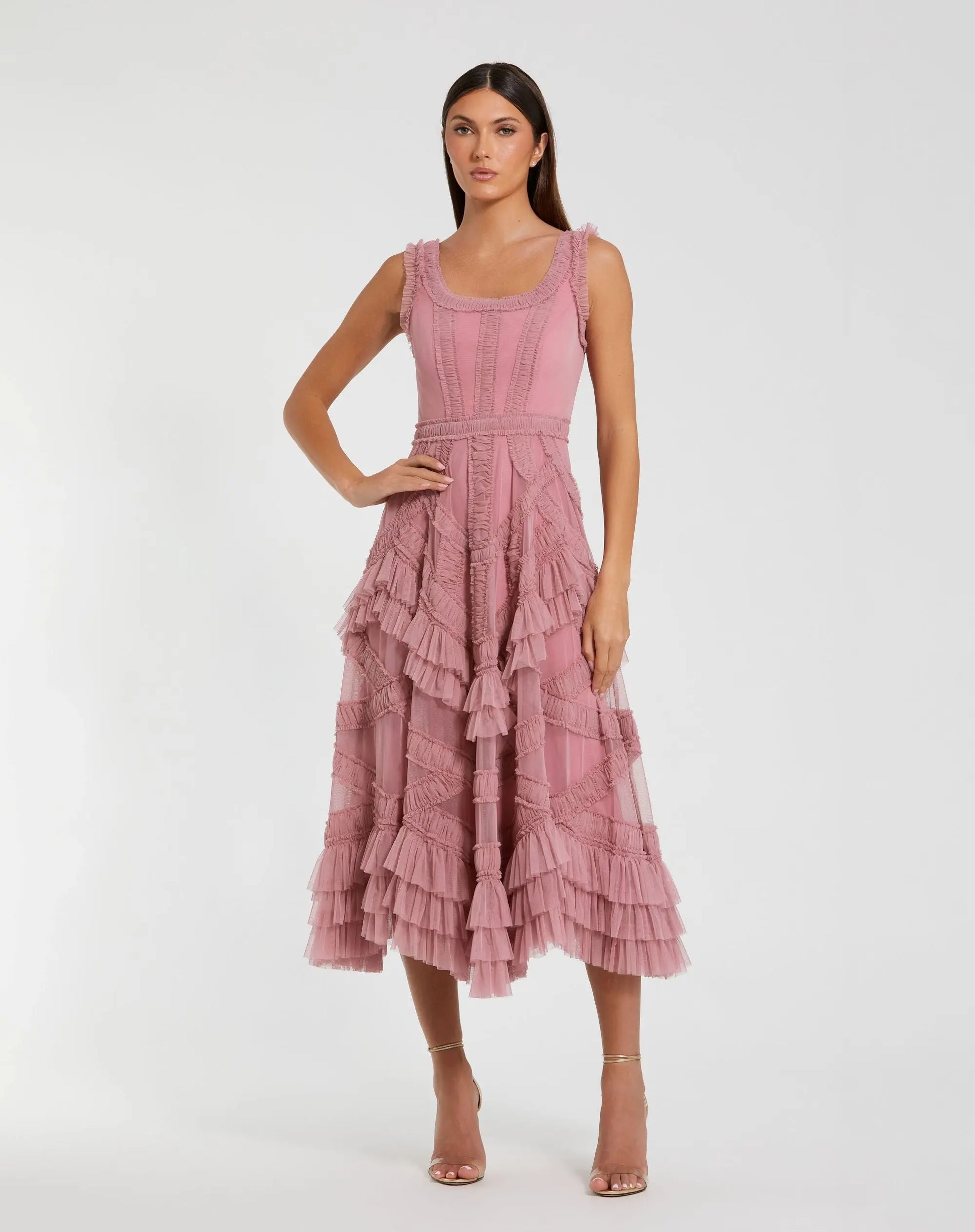 Petite Pink Scoop Neck Sleeveless Micro Ruffle Midi Dress Petite Pink Scoop Neck Sleeveless Micro Ruffle Midi Dress
