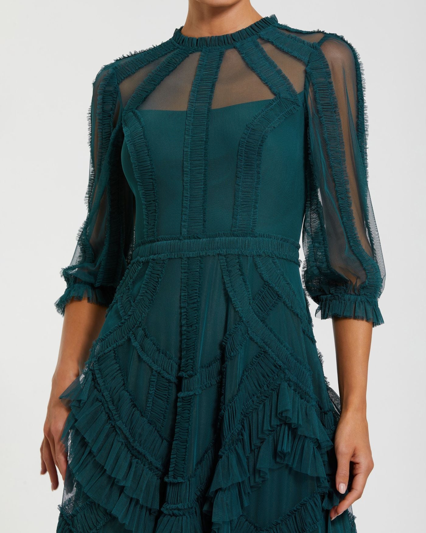 Petite Teal High Neck Tiered Ruffle Maxi Dress Mac Duggal
