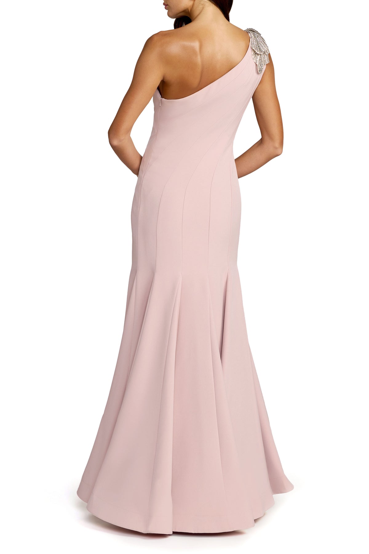 Petite Crepe One Shoulder Gown With Flower Detail - Rose,2P