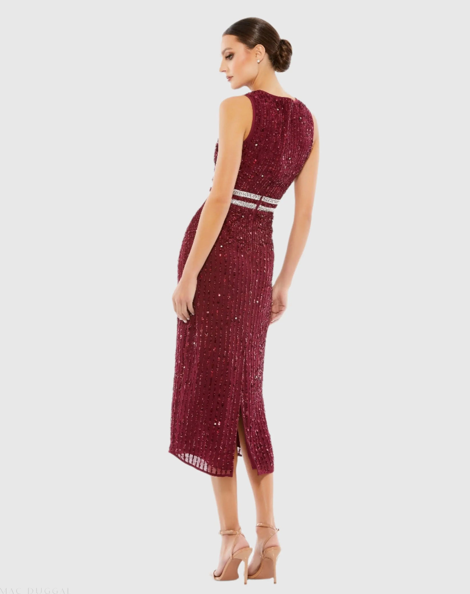 Sleeveless High Neck Beaded Midi Sheath Dress – Mac Duggal