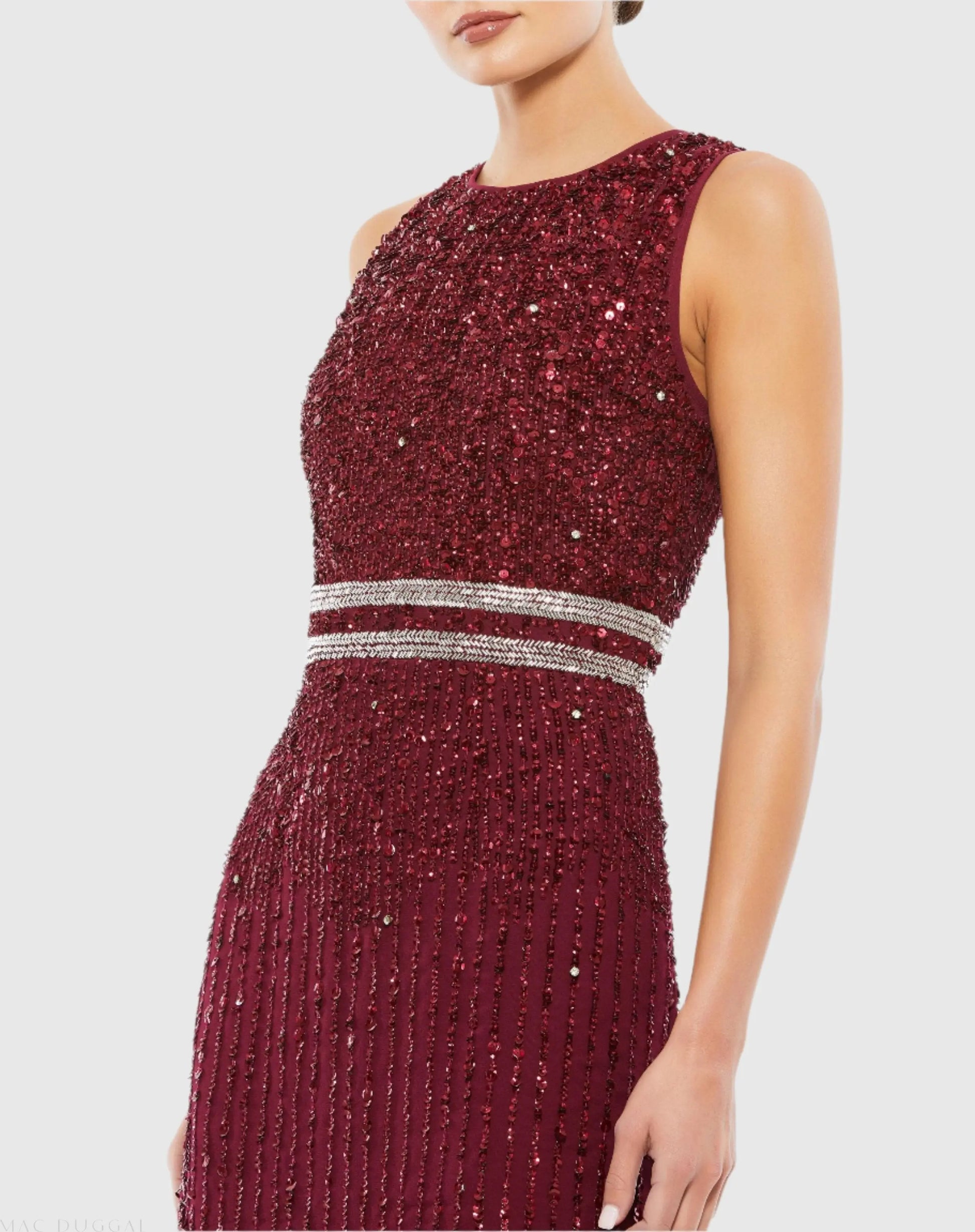 mac duggal sleeveless high neck beaded midi sheath dress Mac Duggal 5471 Sleeveless High Neck Beaded Midi Sheath Dress Size 16