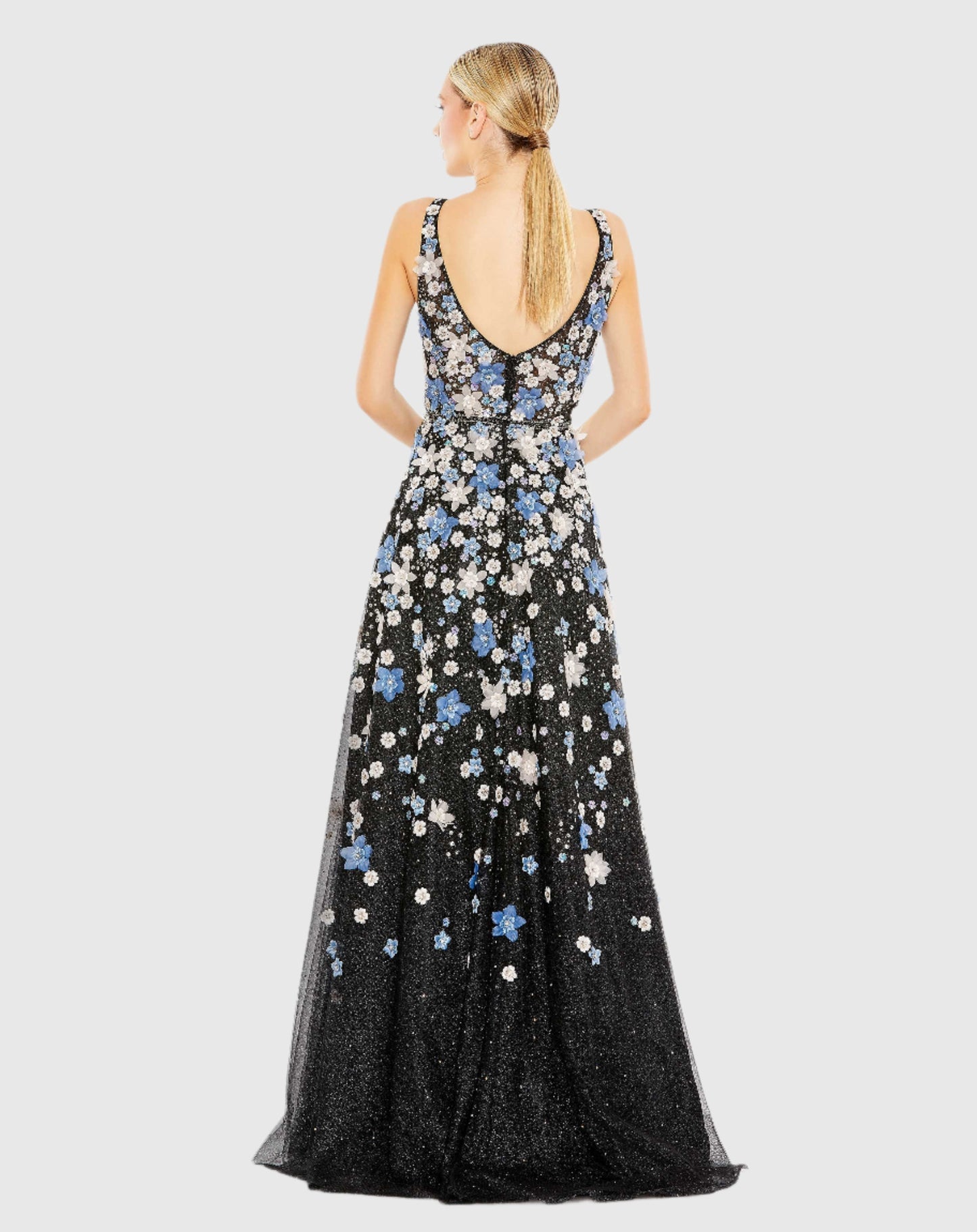 Floral Applique Sleeveless A-Line Evening Gown