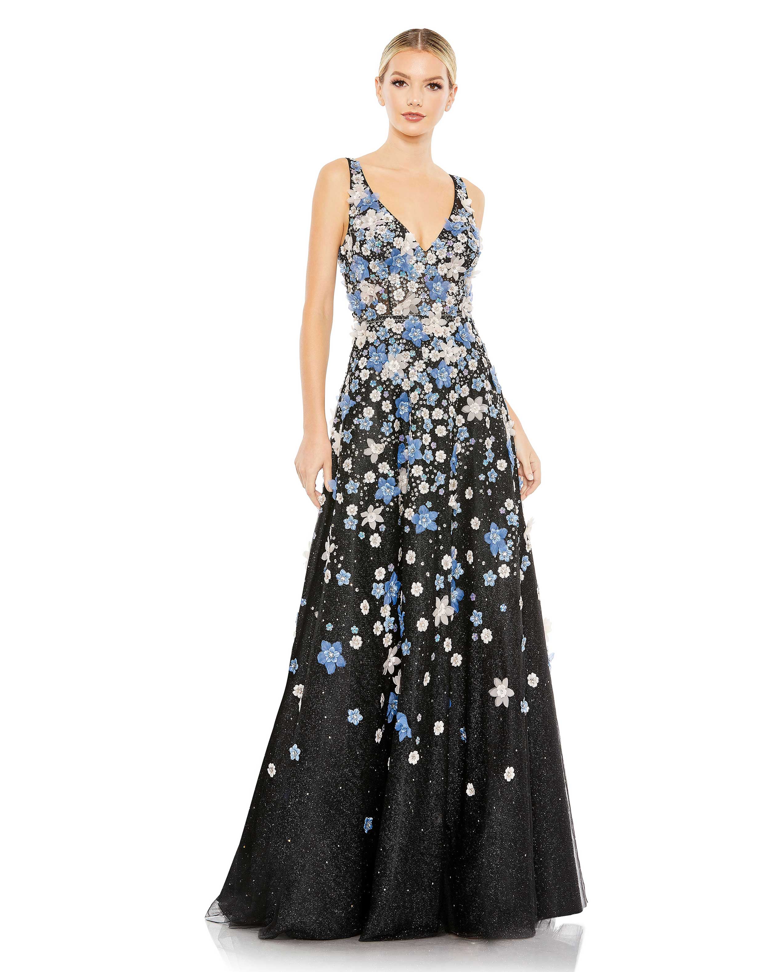 Floral Applique Sleeveless A-Line Evening Gown