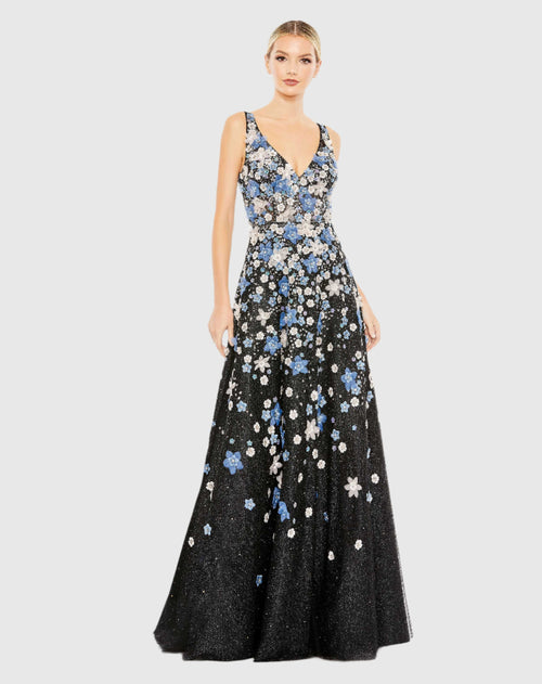 Floral Applique Sleeveless A-Line Evening Gown