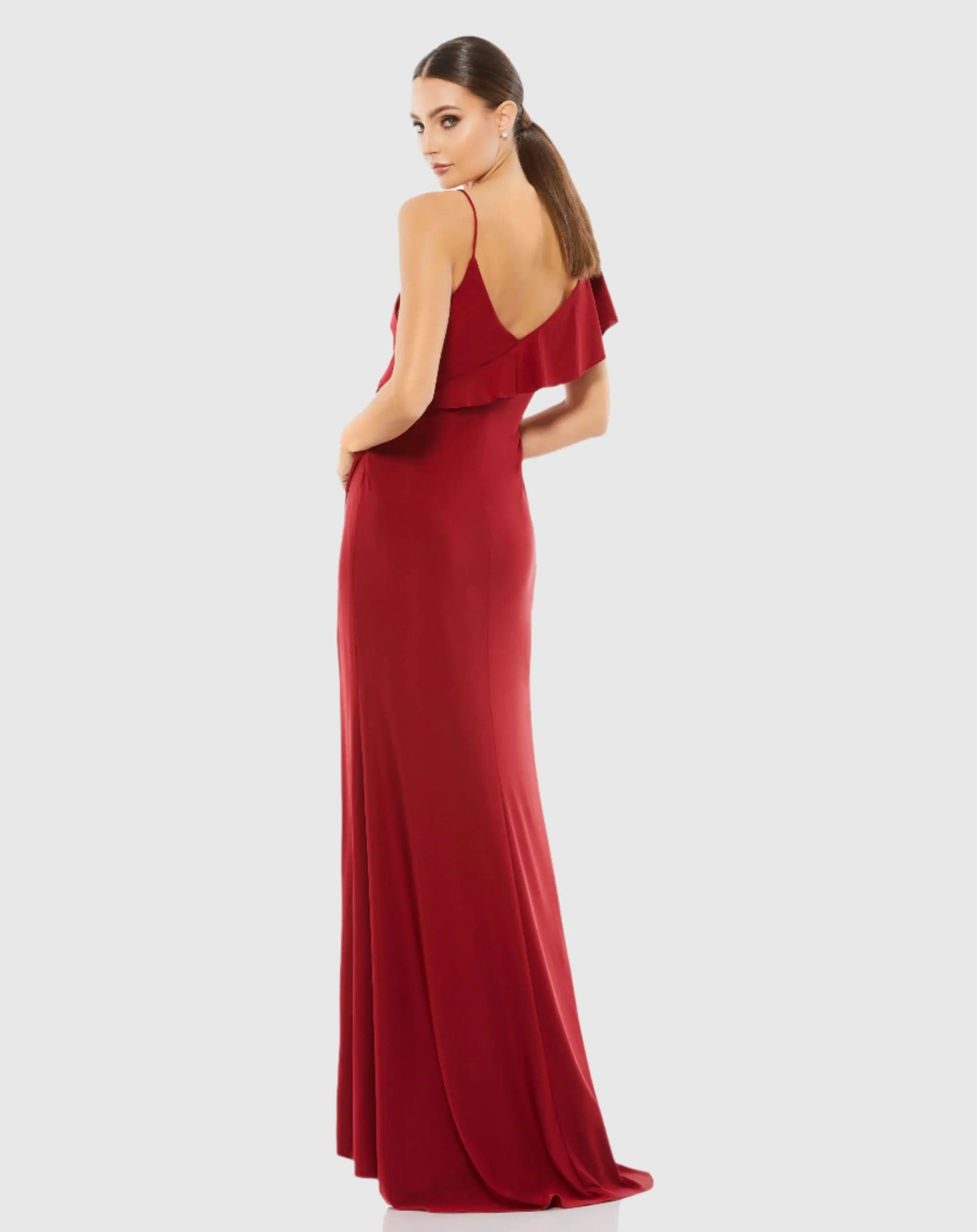 Asymmetric V-Neck Jersey Ruffled Cap Sleeve Gown - FINAL SALE - Mac Duggal