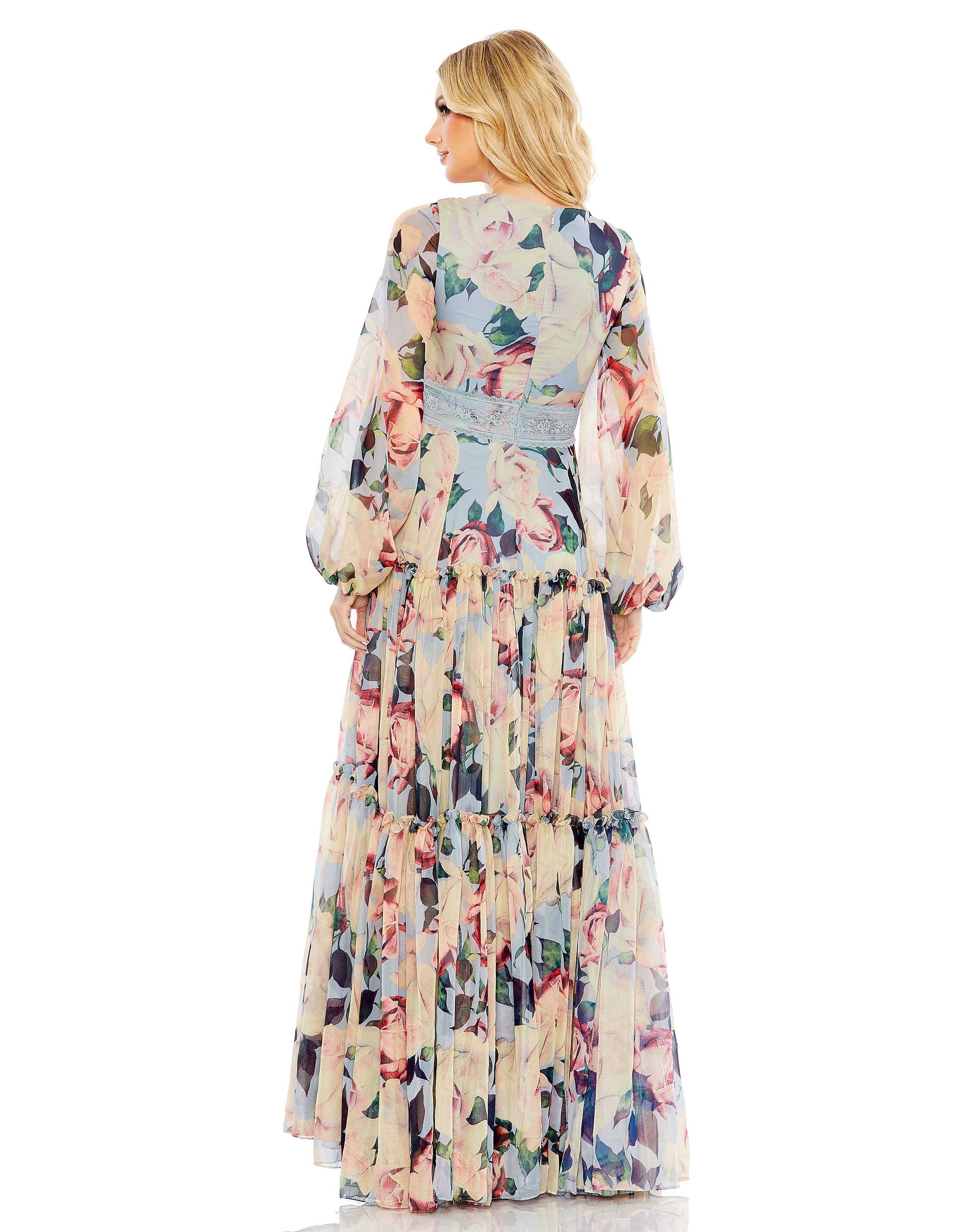 Floral Puff Sleeve Dress With Embroidered Waist