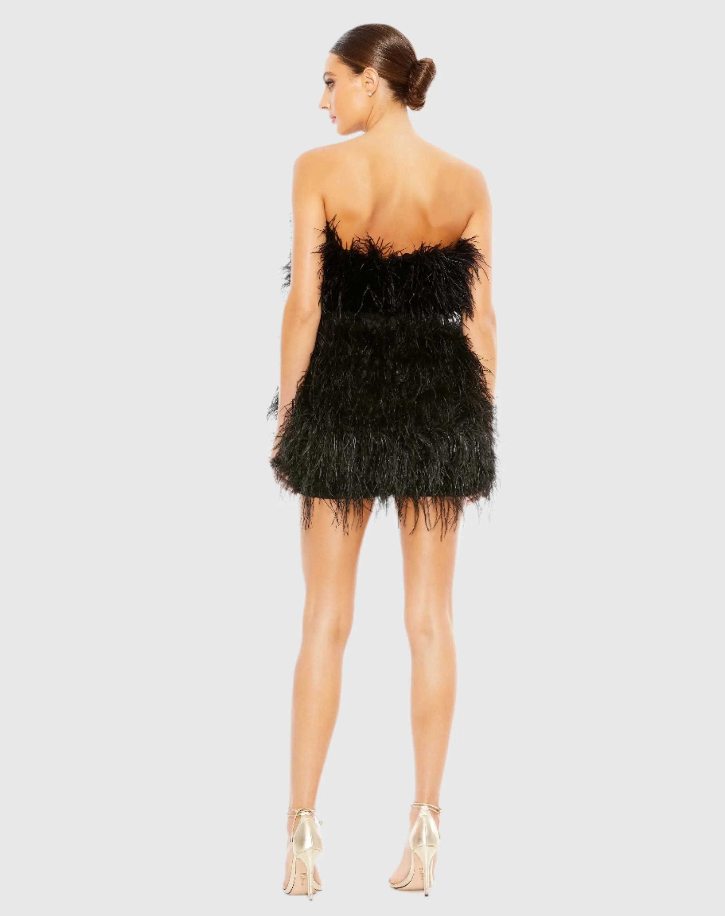Black Feather Strapless Mini Dress - Mac Duggal