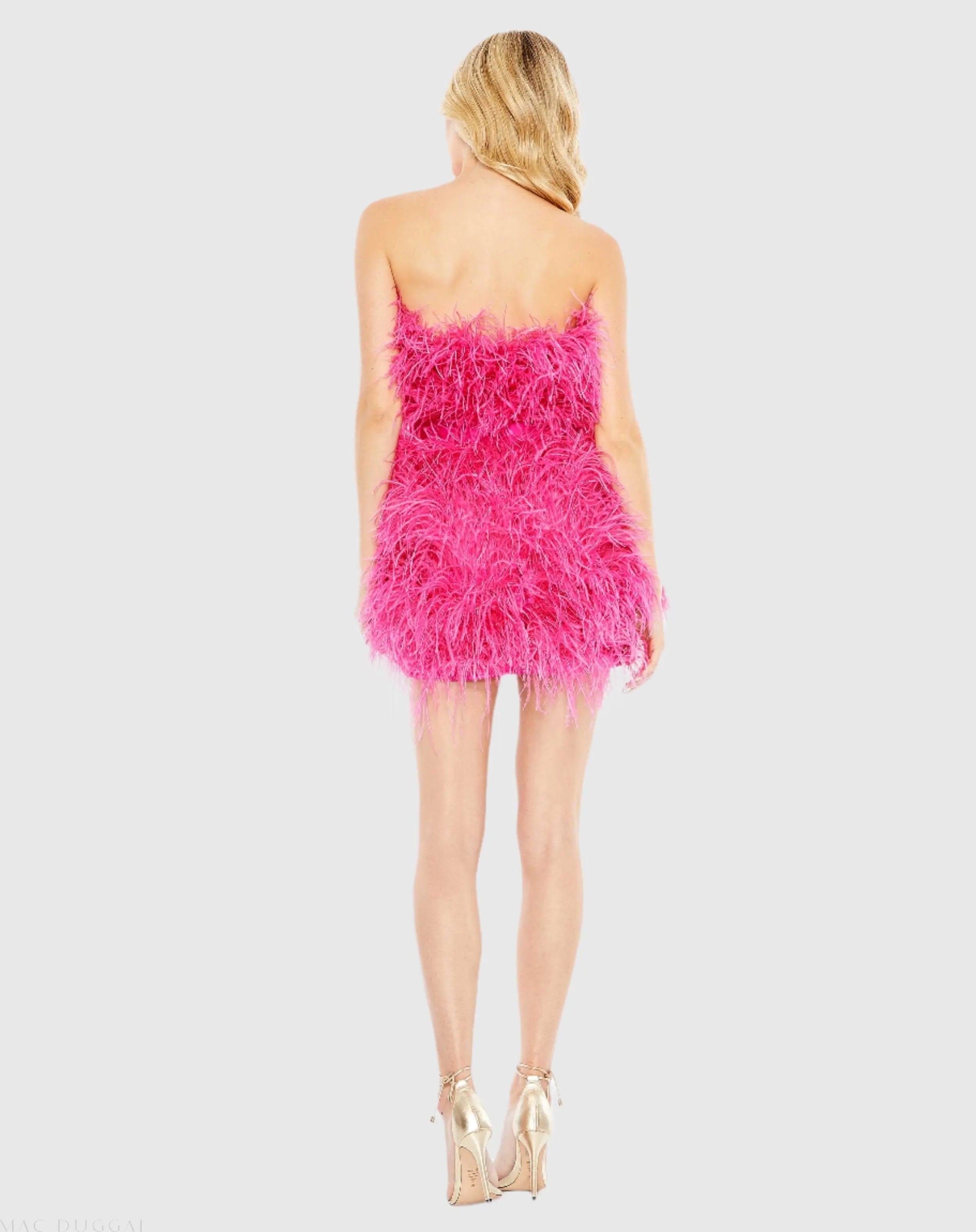 Pink Feather Strapless Mini Dress - Mac Duggal