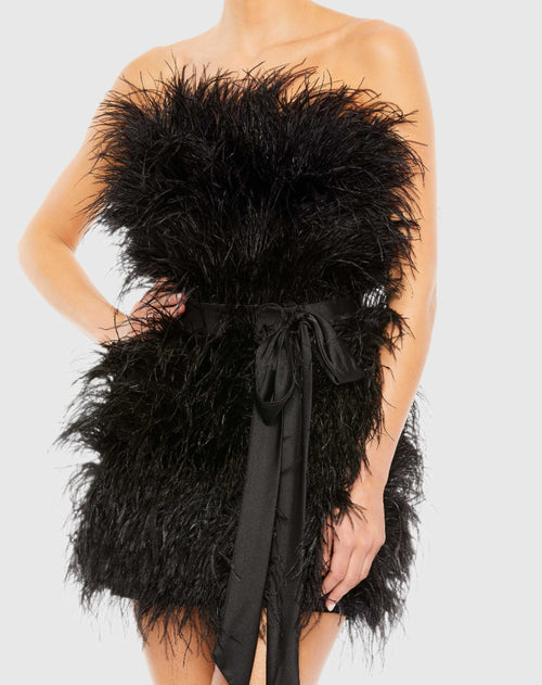 Mini-robe sans bretelles en plumes