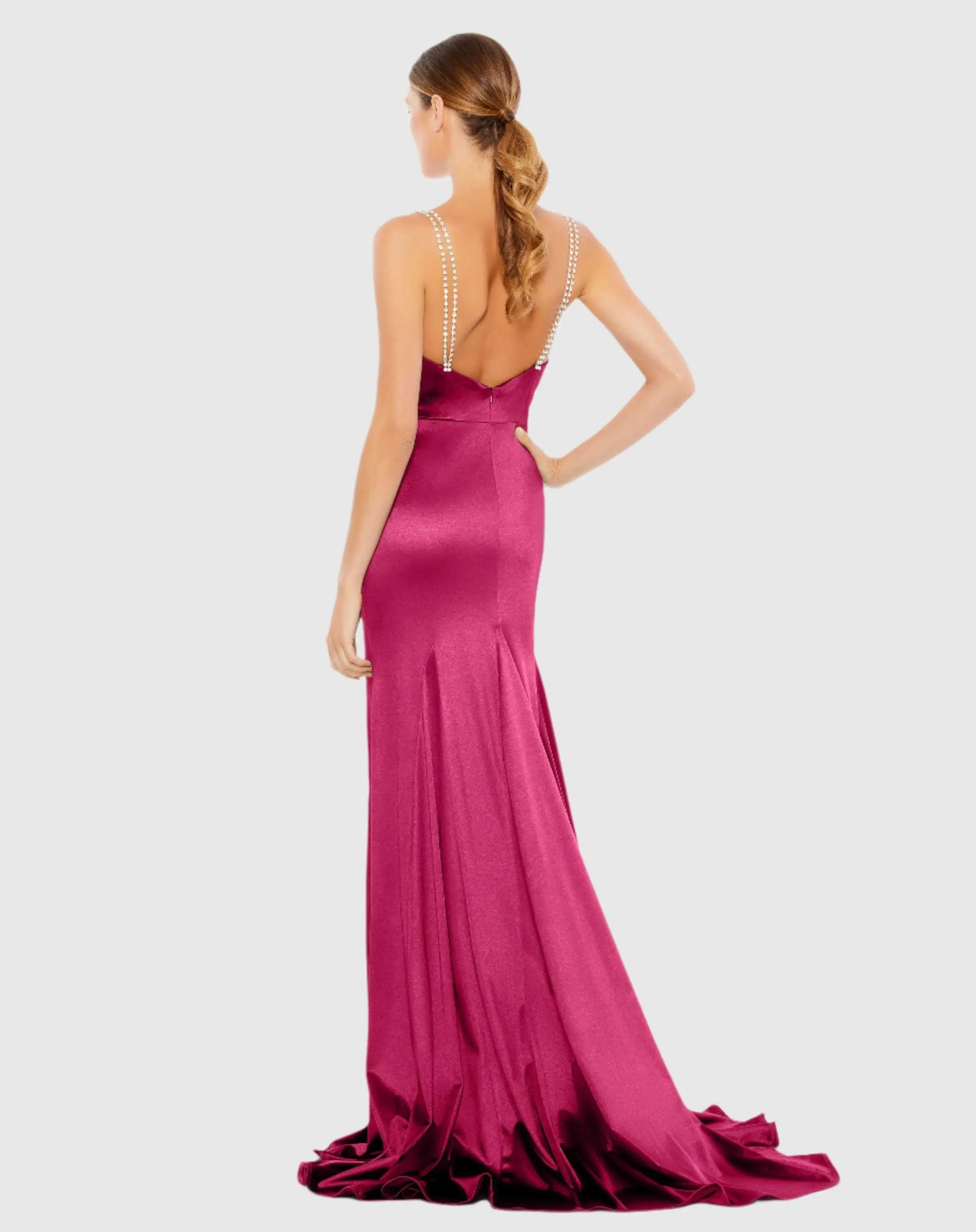 Pink Charmeuse Rhinestone Strap Trumpet Gown Ieena for Mac Duggal