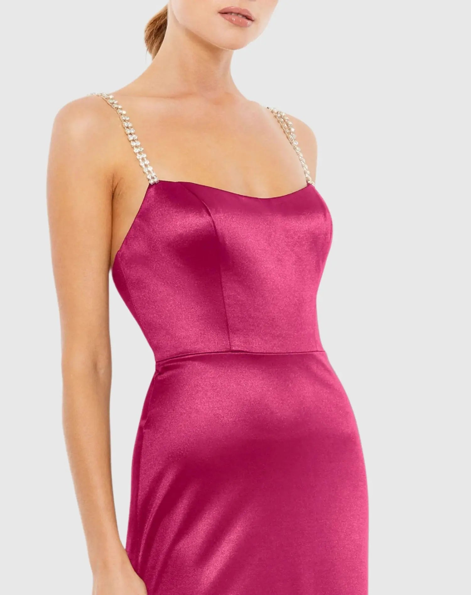 Pink Charmeuse Rhinestone Strap Trumpet Gown Ieena for Mac Duggal