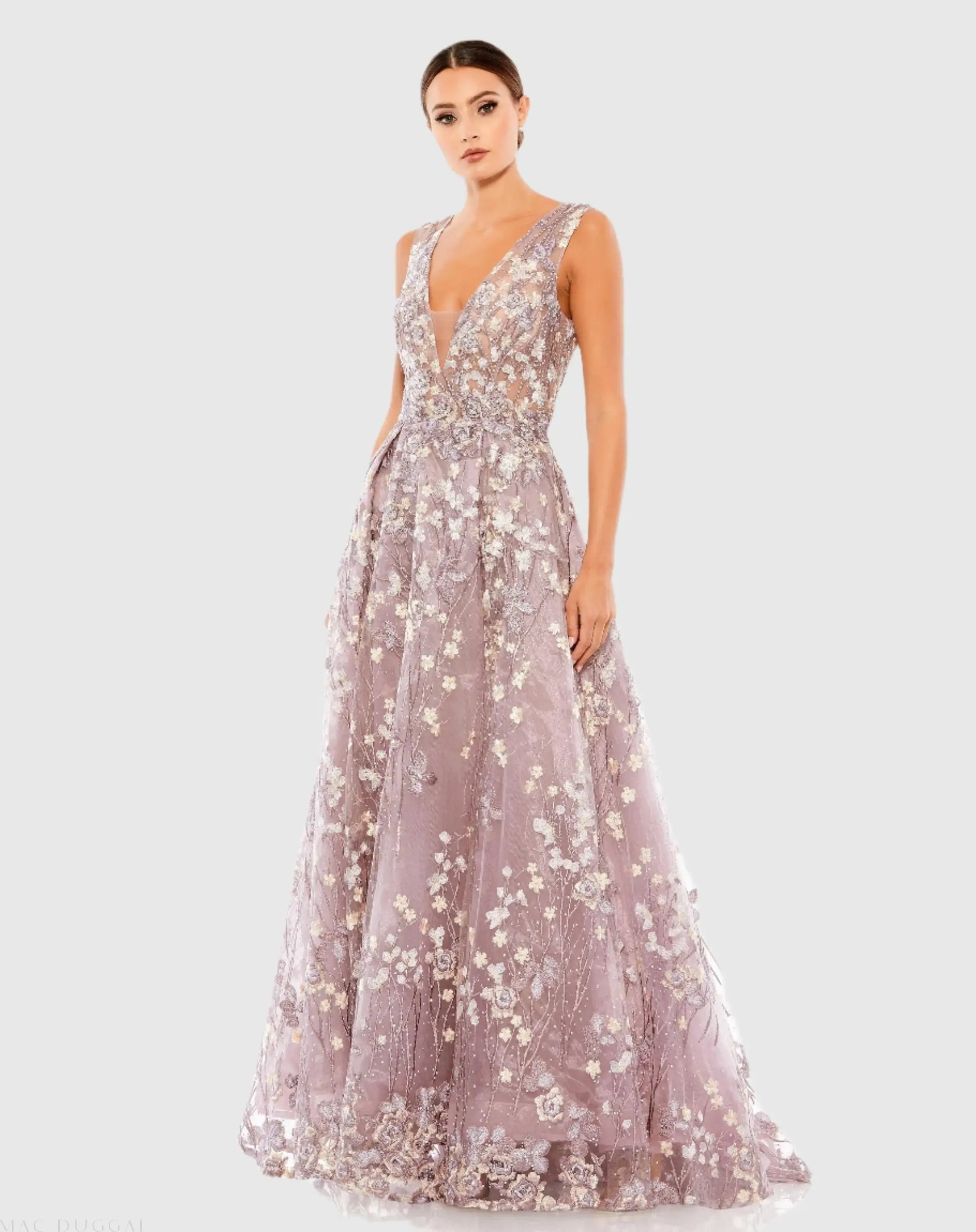 mac duggal floral embroidered dress Beige Strapless Bustier Mermaid Gown the sweeping train creates a truly unforgettable silhouette Mac Duggal 20651 A-Line Sweetheart